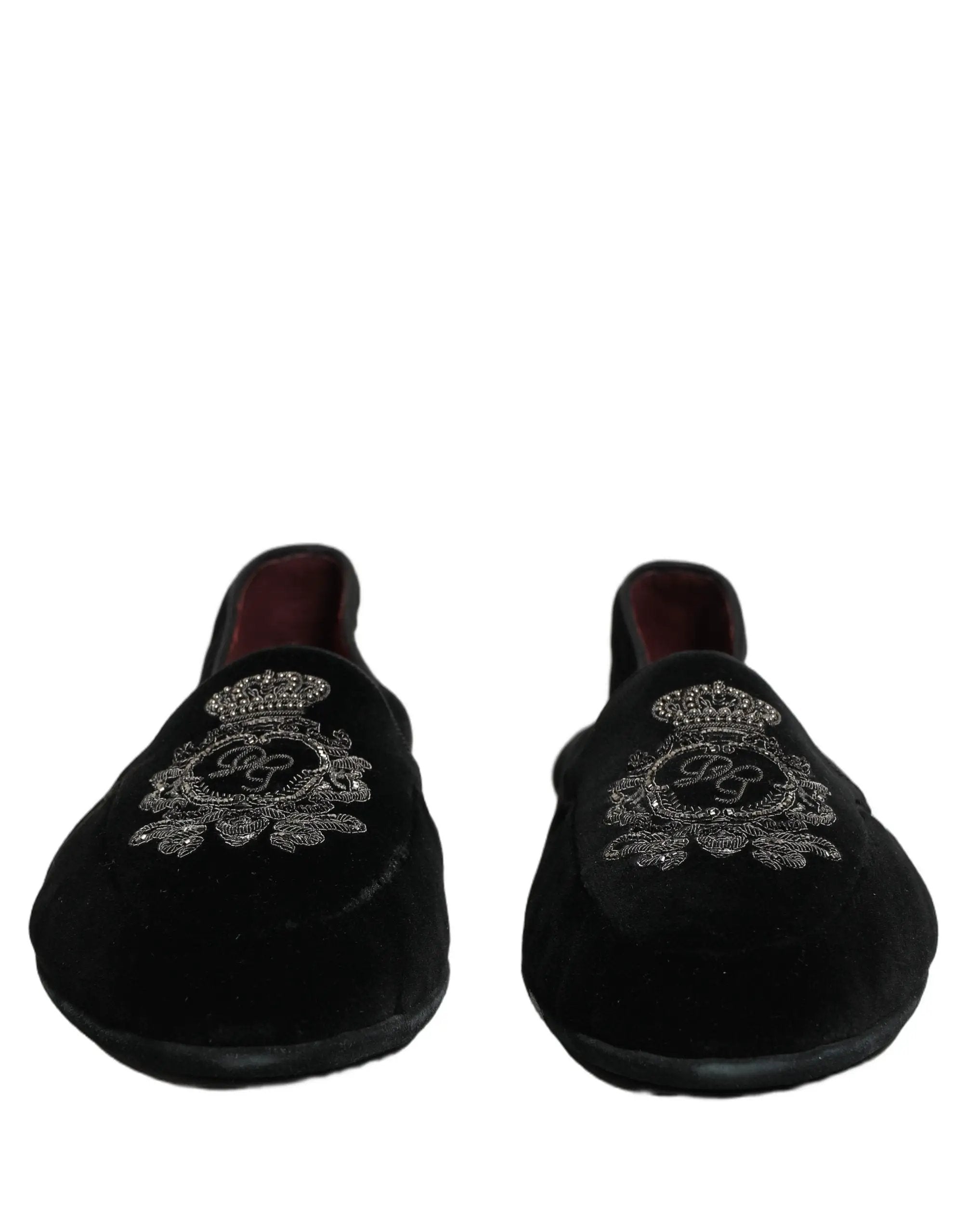 Chaussures mocassins Dolce & Gabbana en velours noir brodées d'une couronne