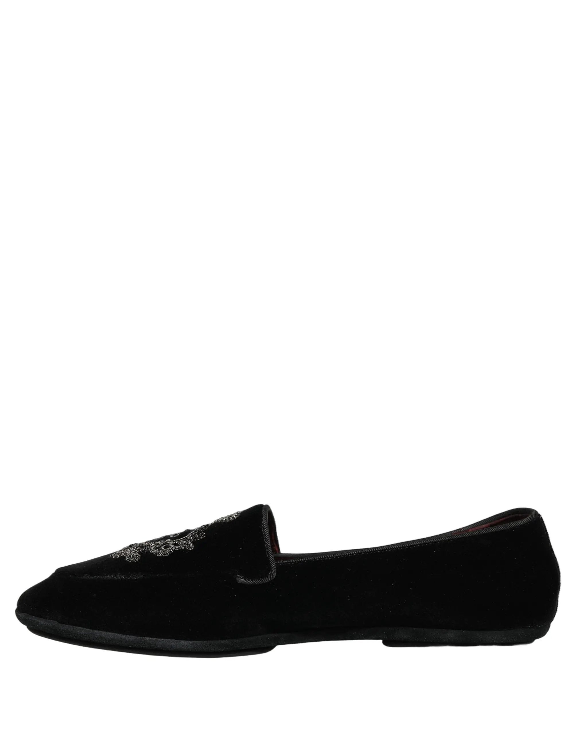 Chaussures mocassins Dolce & Gabbana en velours noir brodées d'une couronne