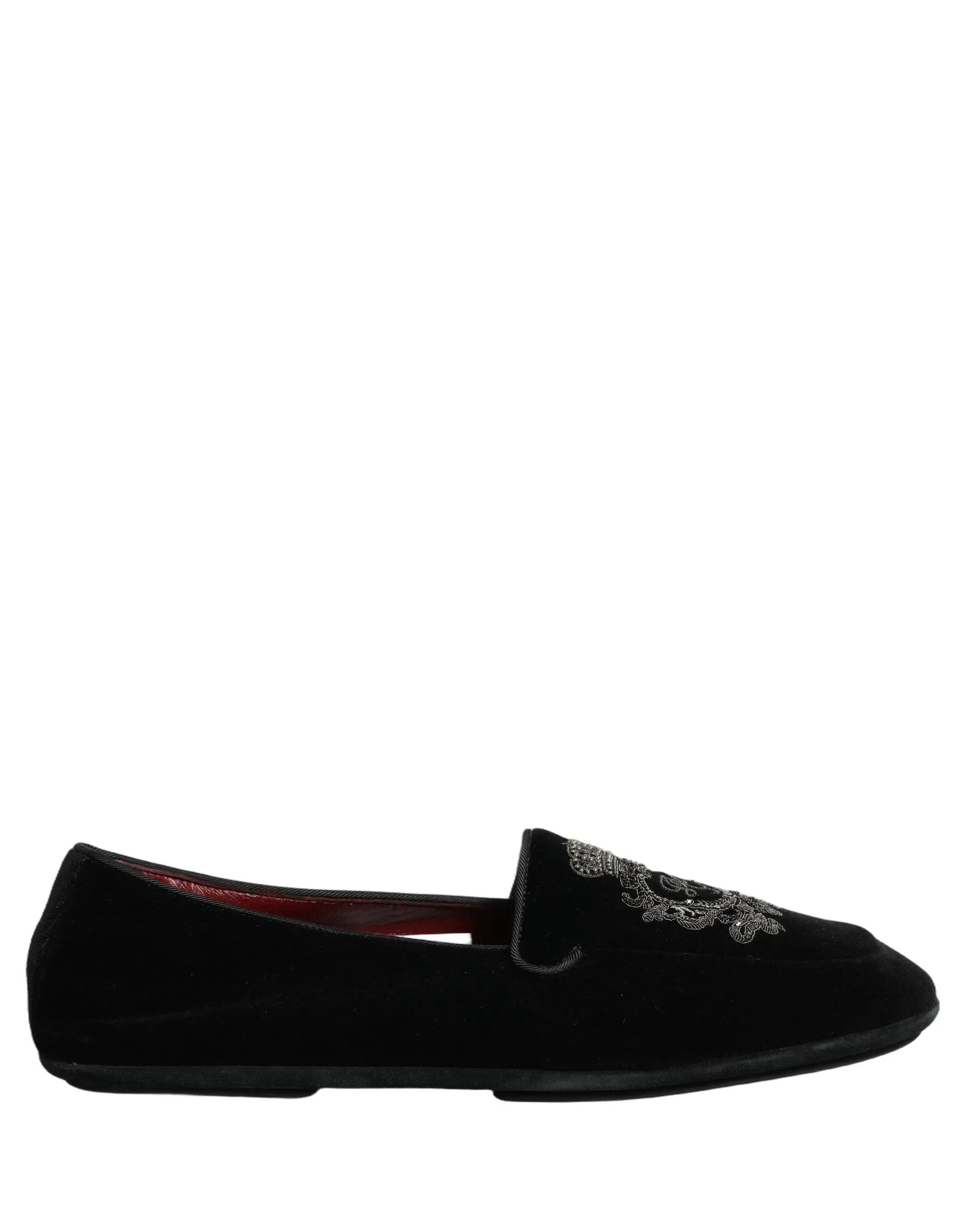 Chaussures mocassins Dolce & Gabbana en velours noir brodées d'une couronne