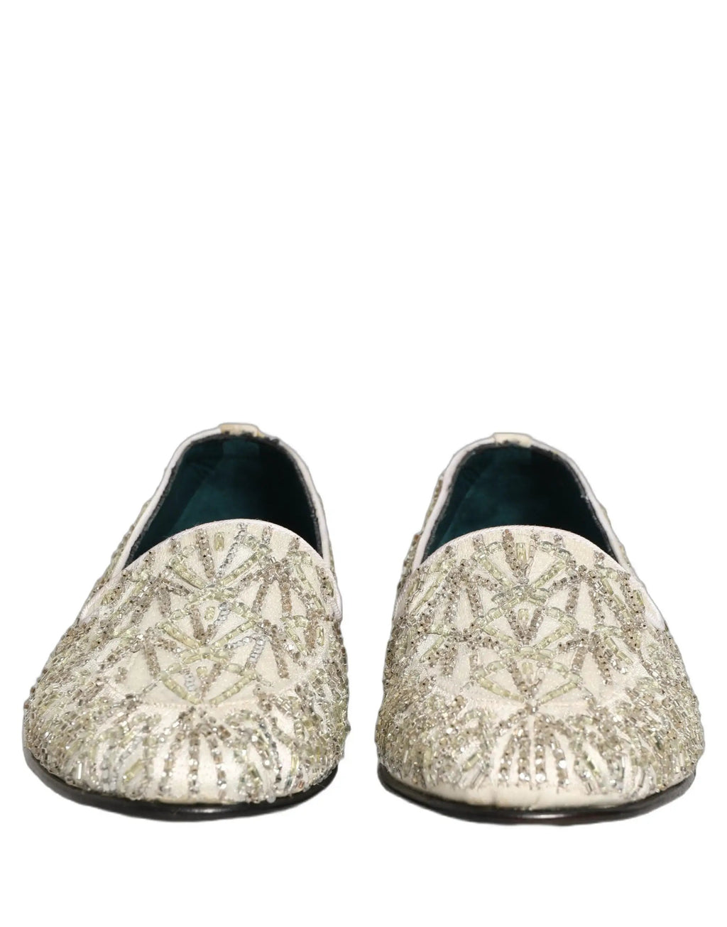 Dolce & Gabbana White Velvet Embroidered Dress Loafers Shoes