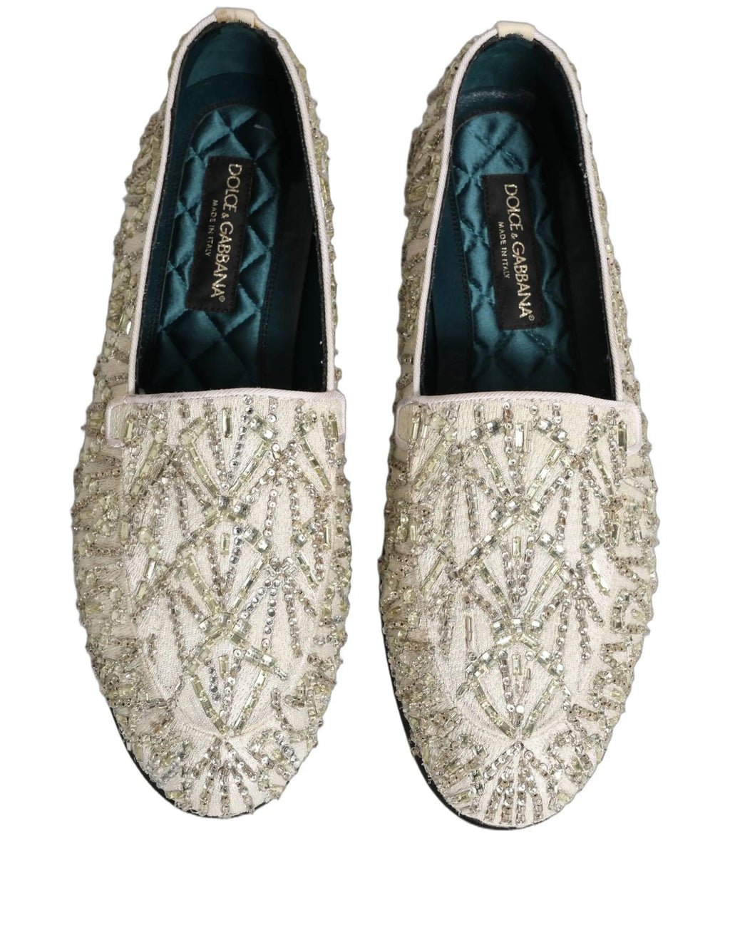 Dolce & Gabbana White Velvet Embroidered Dress Loafers Shoes