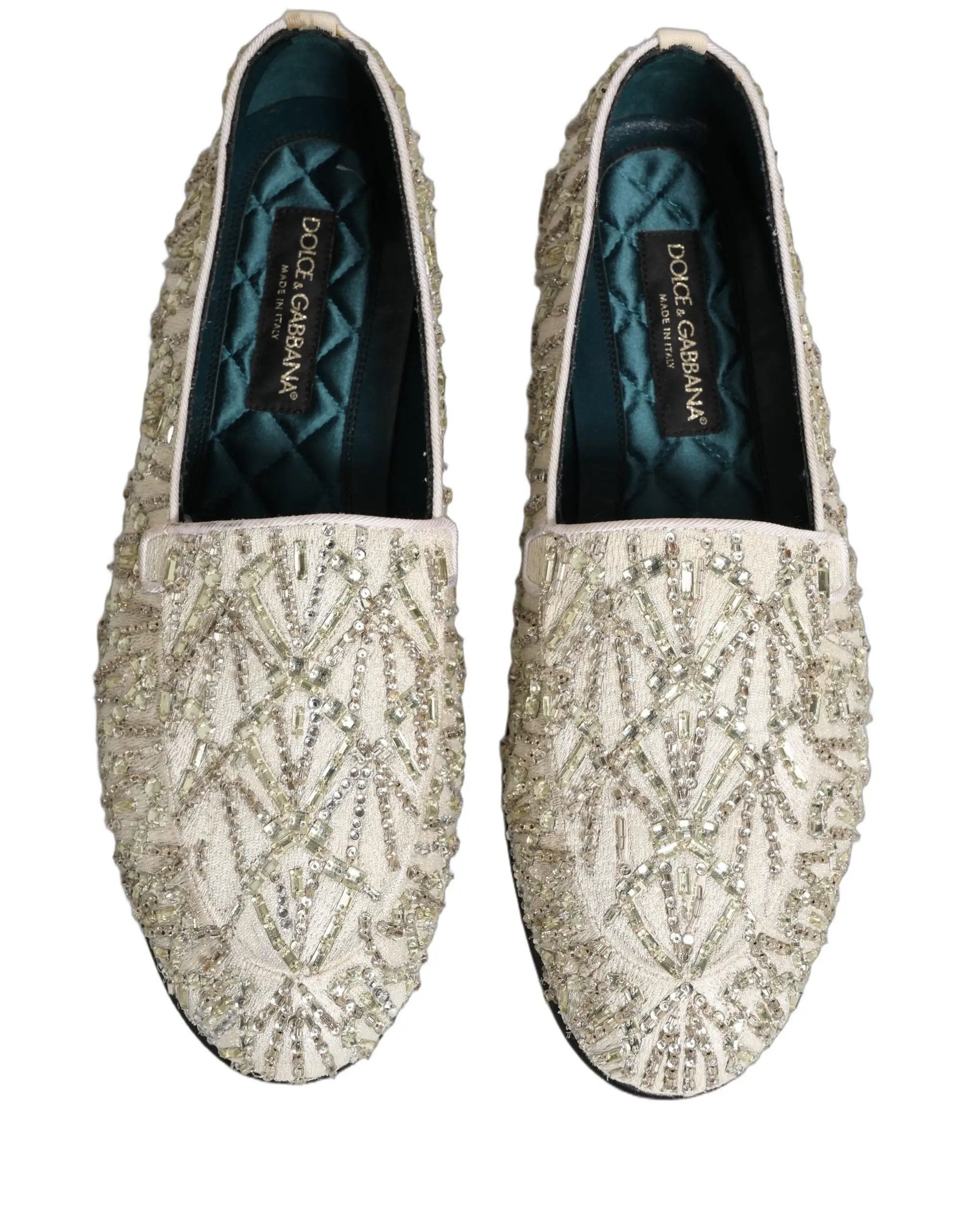 Dolce & Gabbana White Velvet Embroidered Dress Loafers Shoes