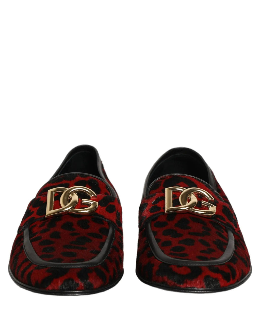 Dolce & Gabbana Red Leopard Print Pony Hair Dress Loafers Shoes