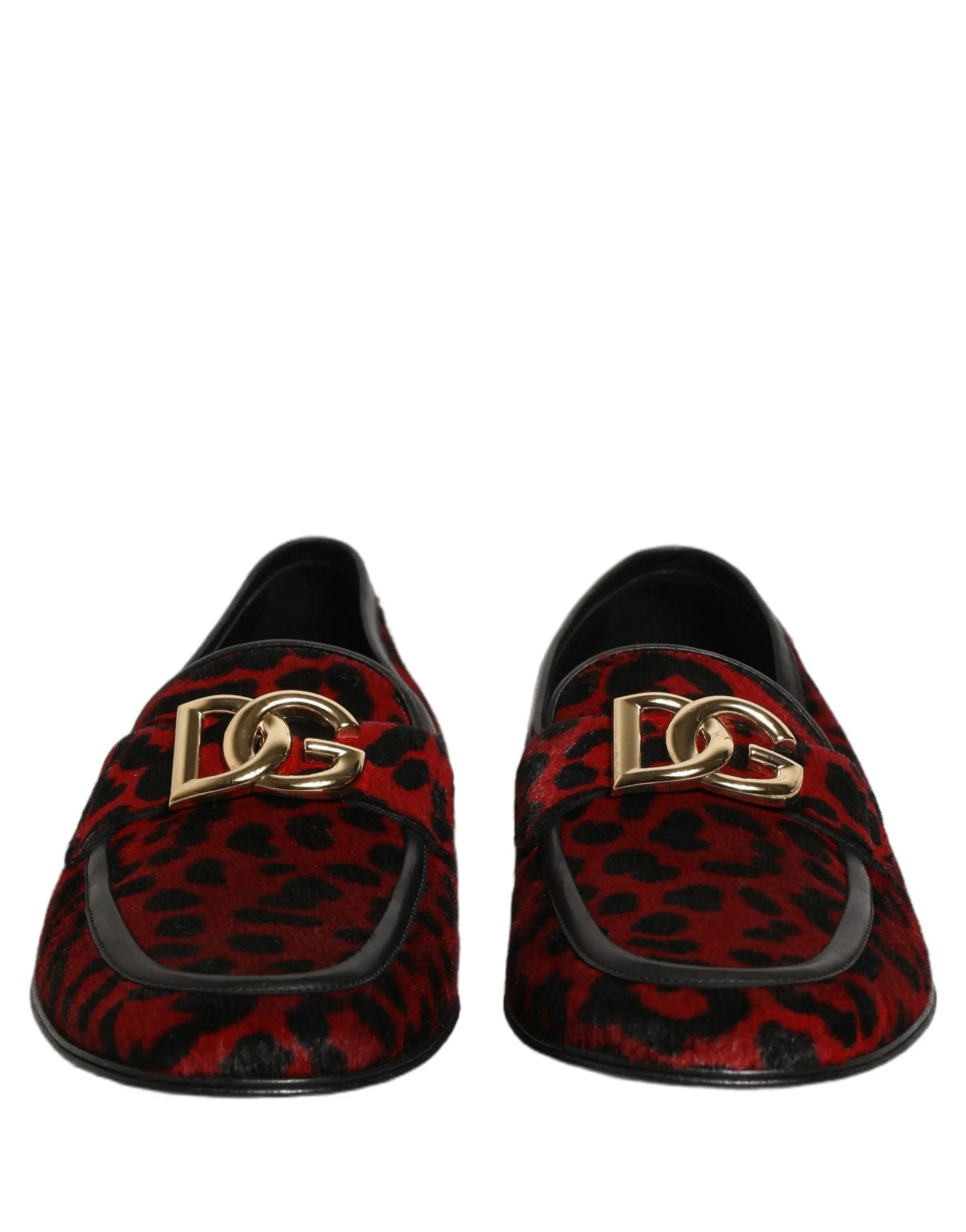 Mocassins Dolce & Gabbana en crin de poney imprimé léopard rouge