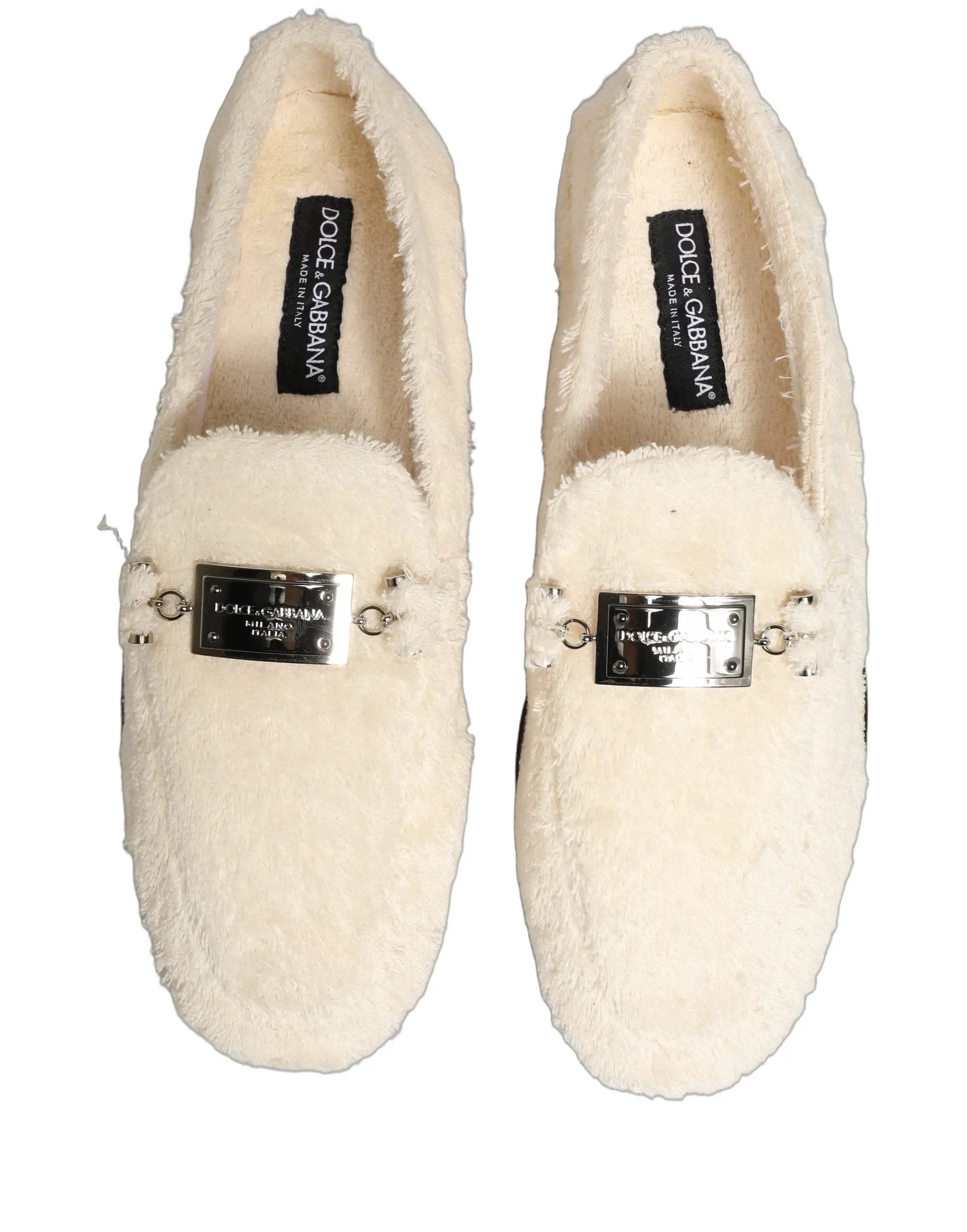 Dolce & Gabbana White Fur Shearling Men Dress Loafers Shoes