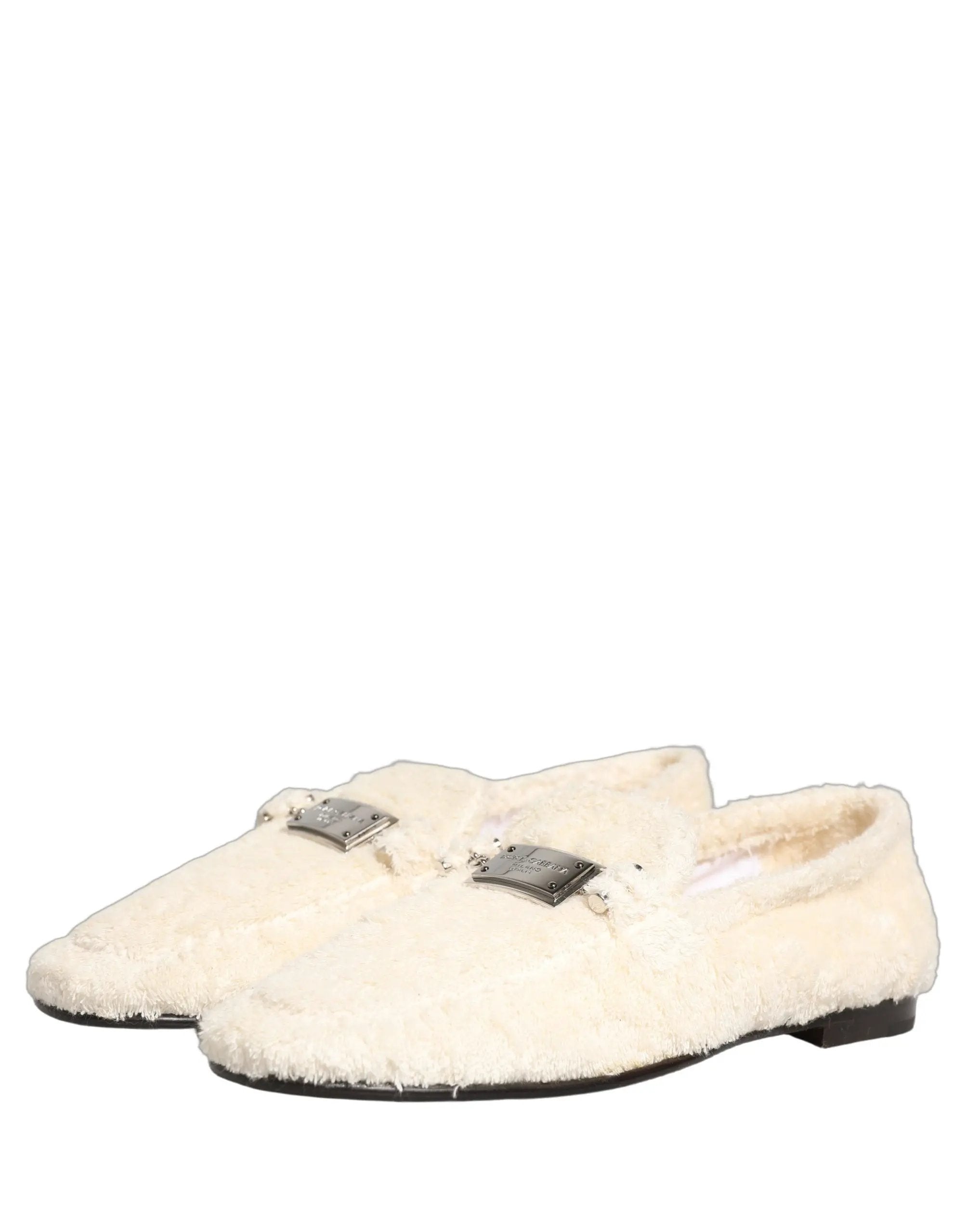 Dolce & Gabbana White Fur Shearling Men Dress Loafers Shoes