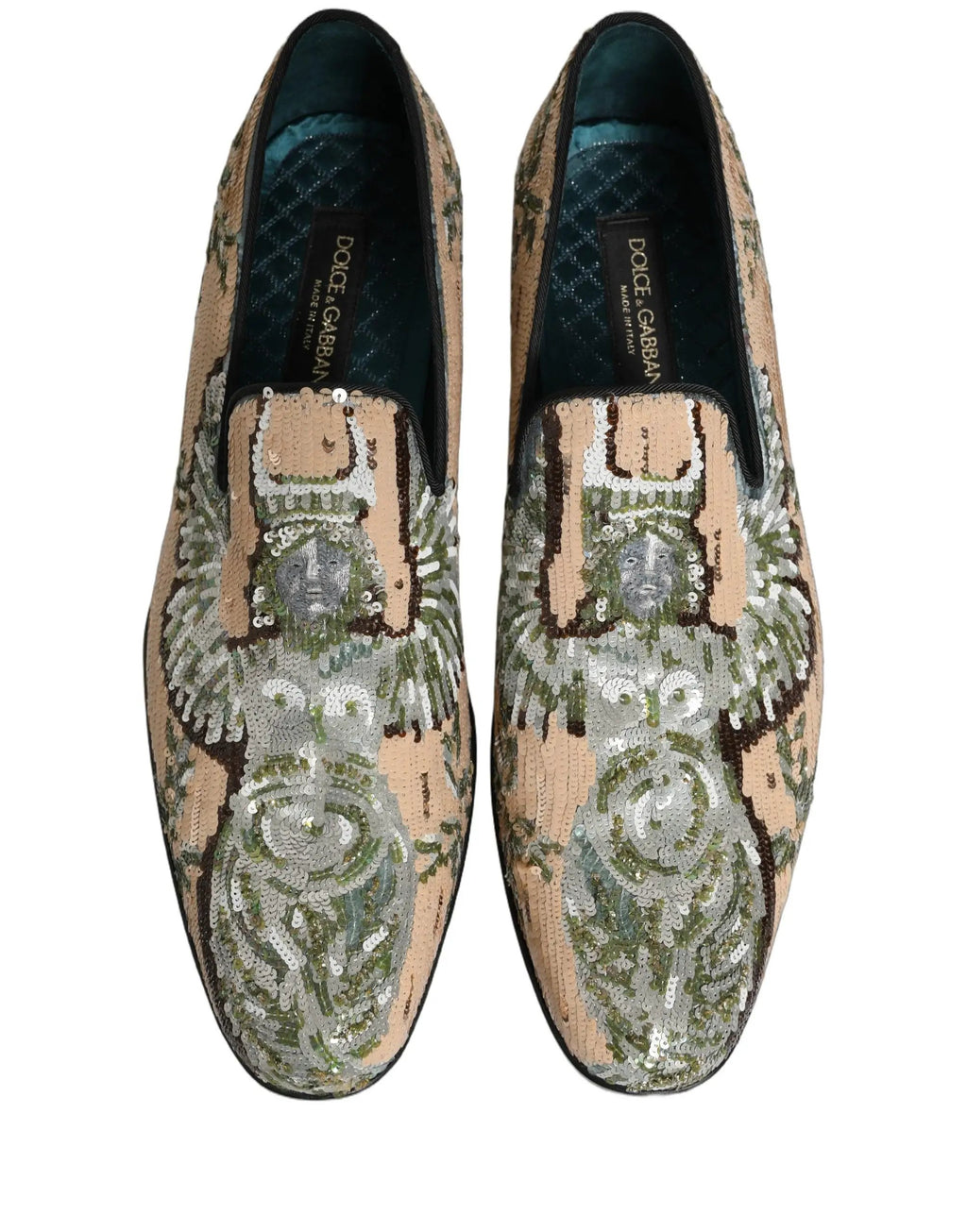 Chaussures mocassins Dolce & Gabbana beiges à broderies de sequins