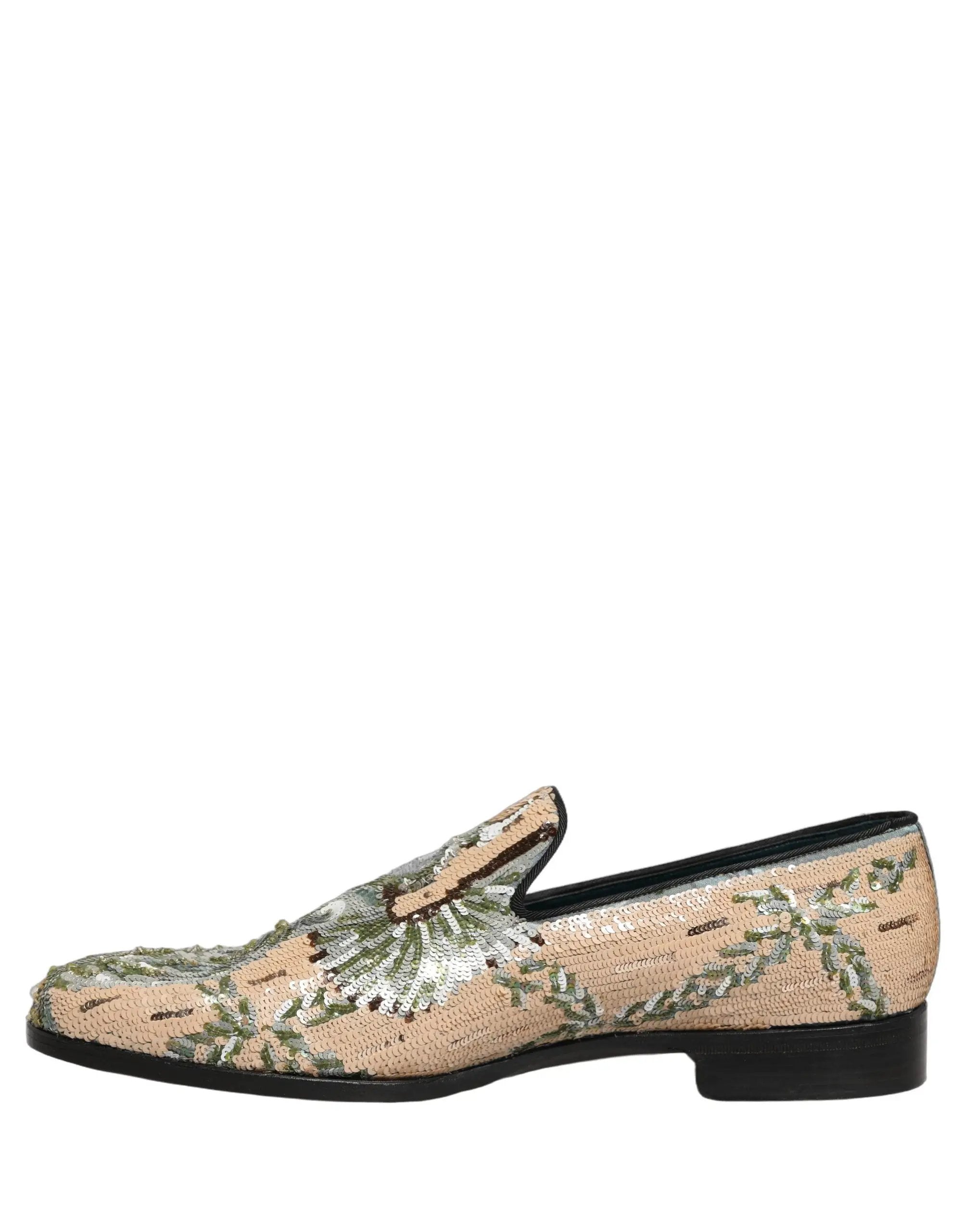 Chaussures mocassins Dolce & Gabbana beiges à broderies de sequins