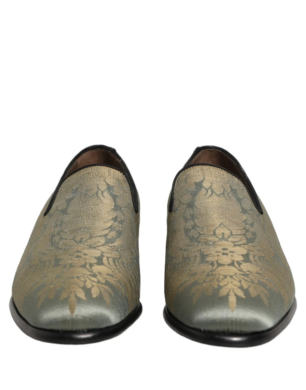 Dolce & Gabbana Gold Floral Jacquard Slip On Loafers Shoes