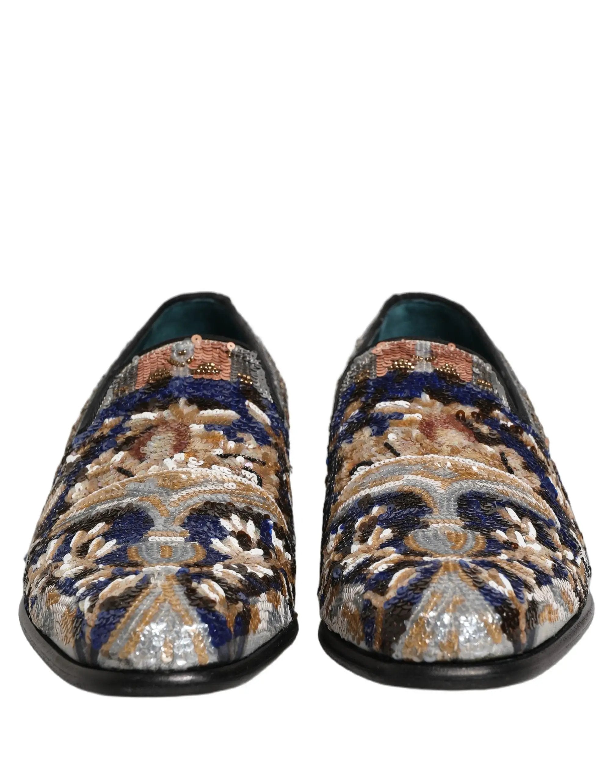 Dolce & Gabbana Multicolor Embroidered Sequin Loafers Shoes