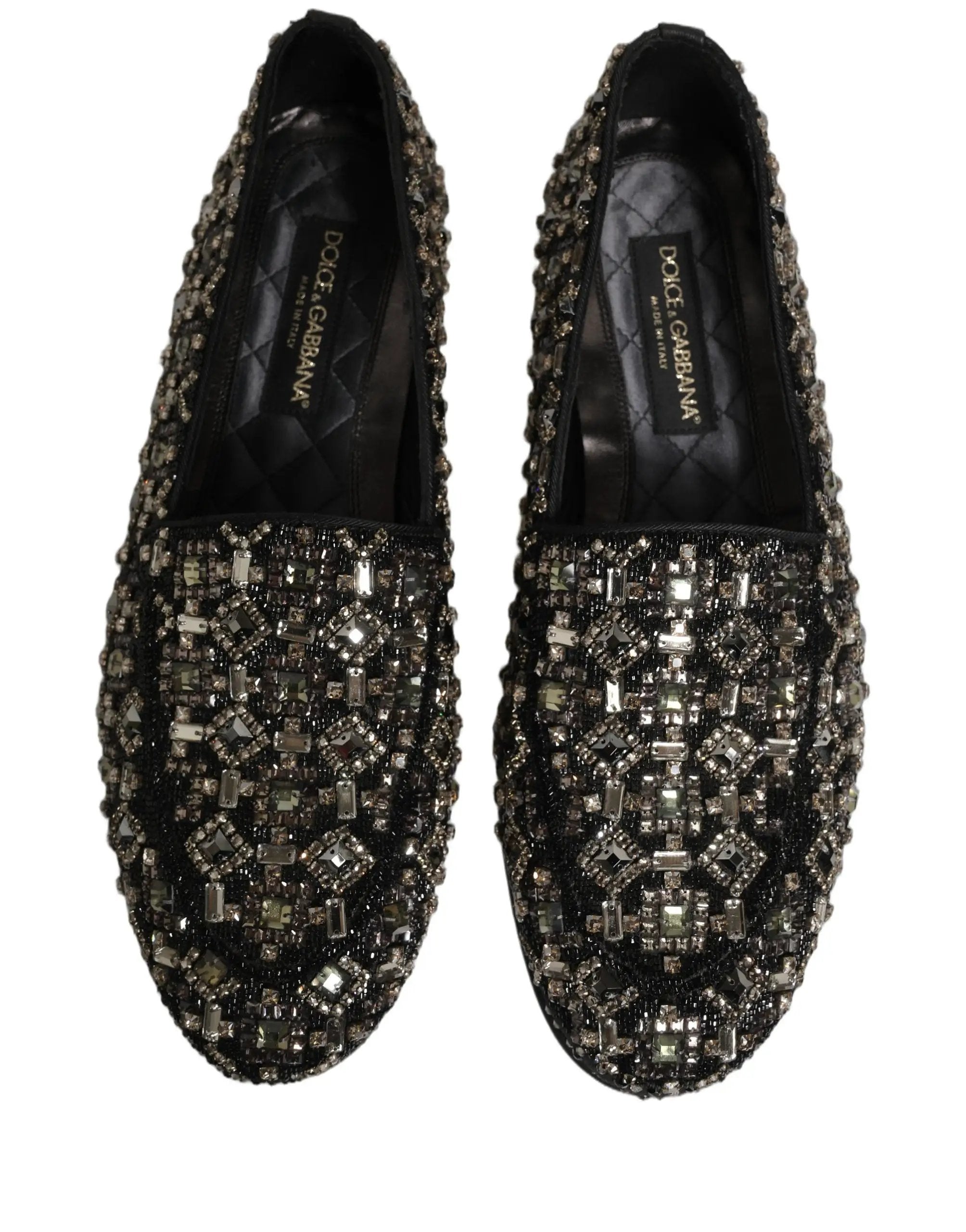 Dolce & Gabbana Silver Leather Logo Slip On Loafers Shoes