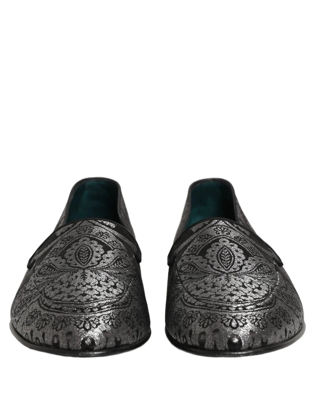 Dolce & Gabbana Silver Jacquard Leather Slip On Loafers Shoes