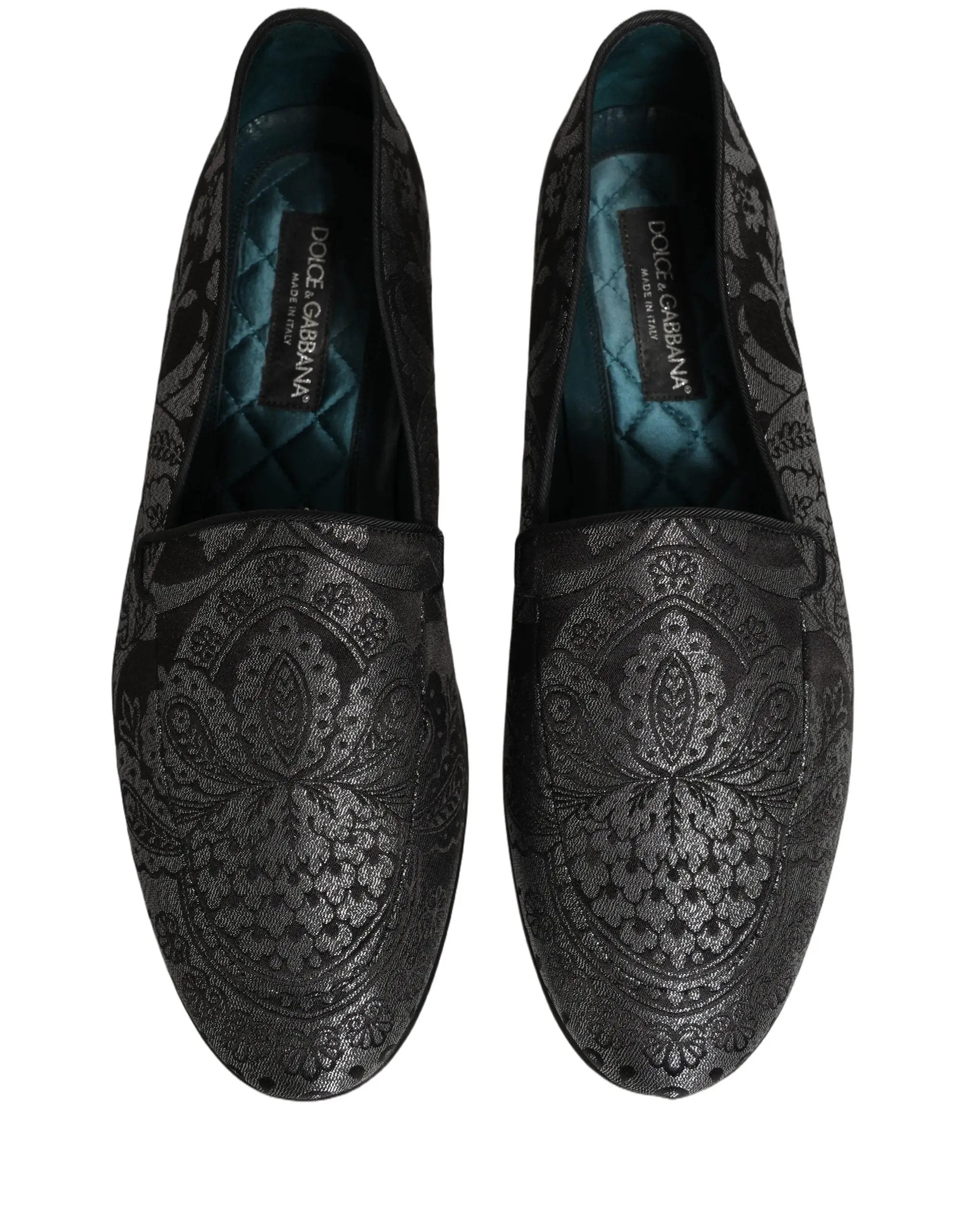 Dolce & Gabbana Silver Jacquard Leather Slip On Loafers Shoes