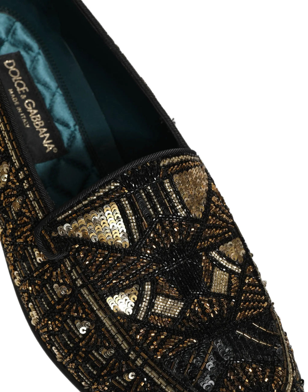 Mocassins à enfiler ornés d'or noir Dolce & Gabbana