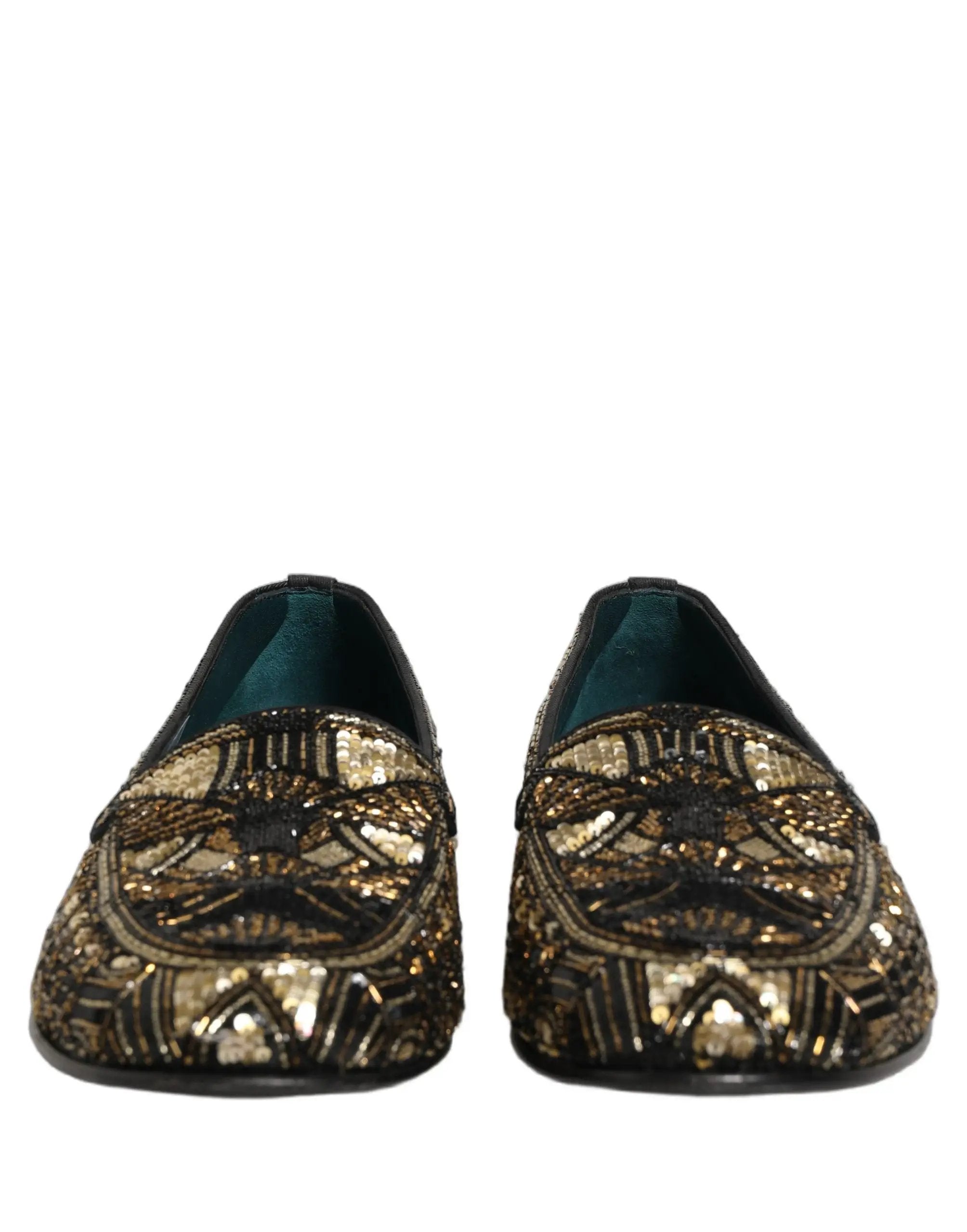 Mocassins à enfiler ornés d'or noir Dolce & Gabbana