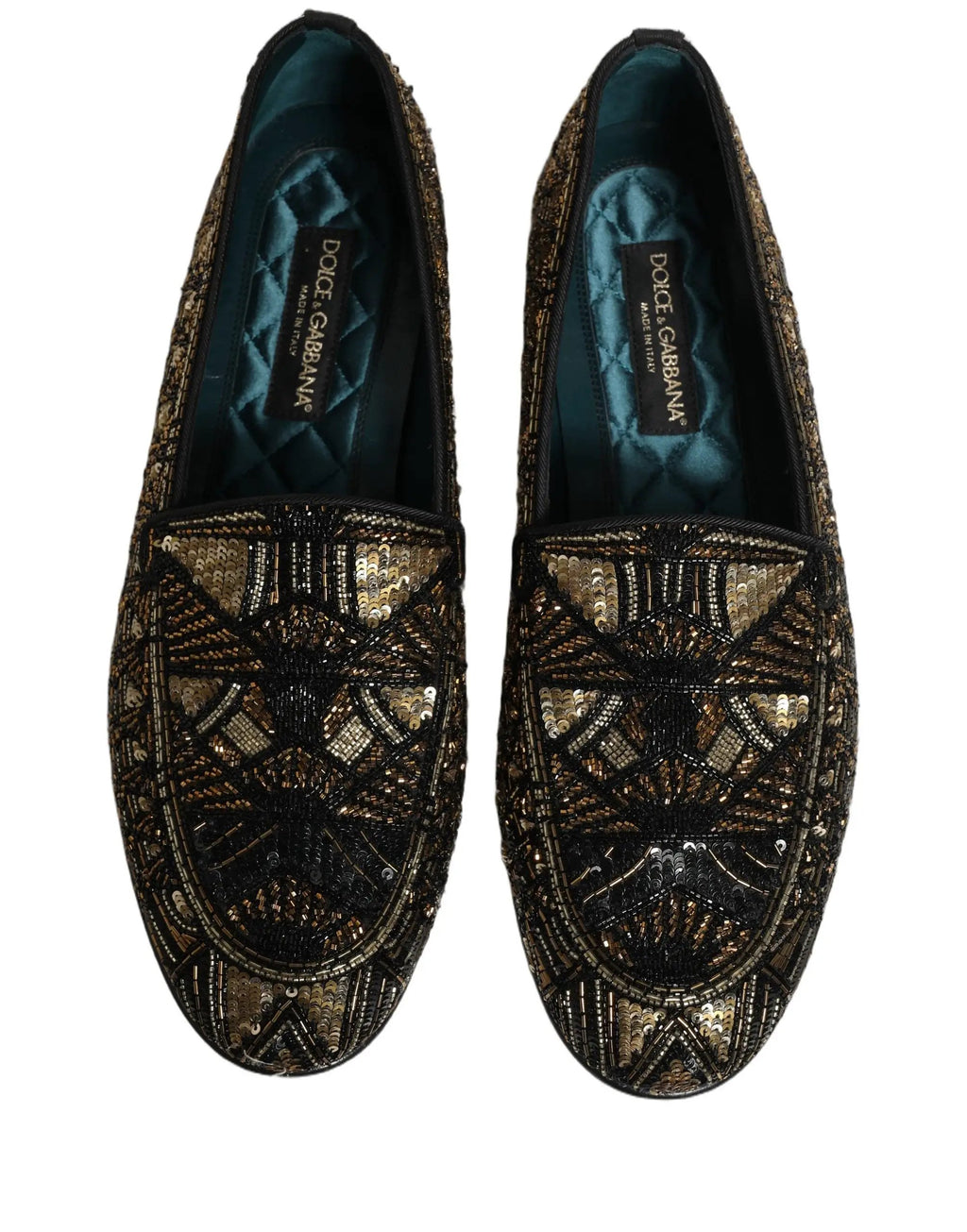 Mocassins à enfiler ornés d'or noir Dolce & Gabbana
