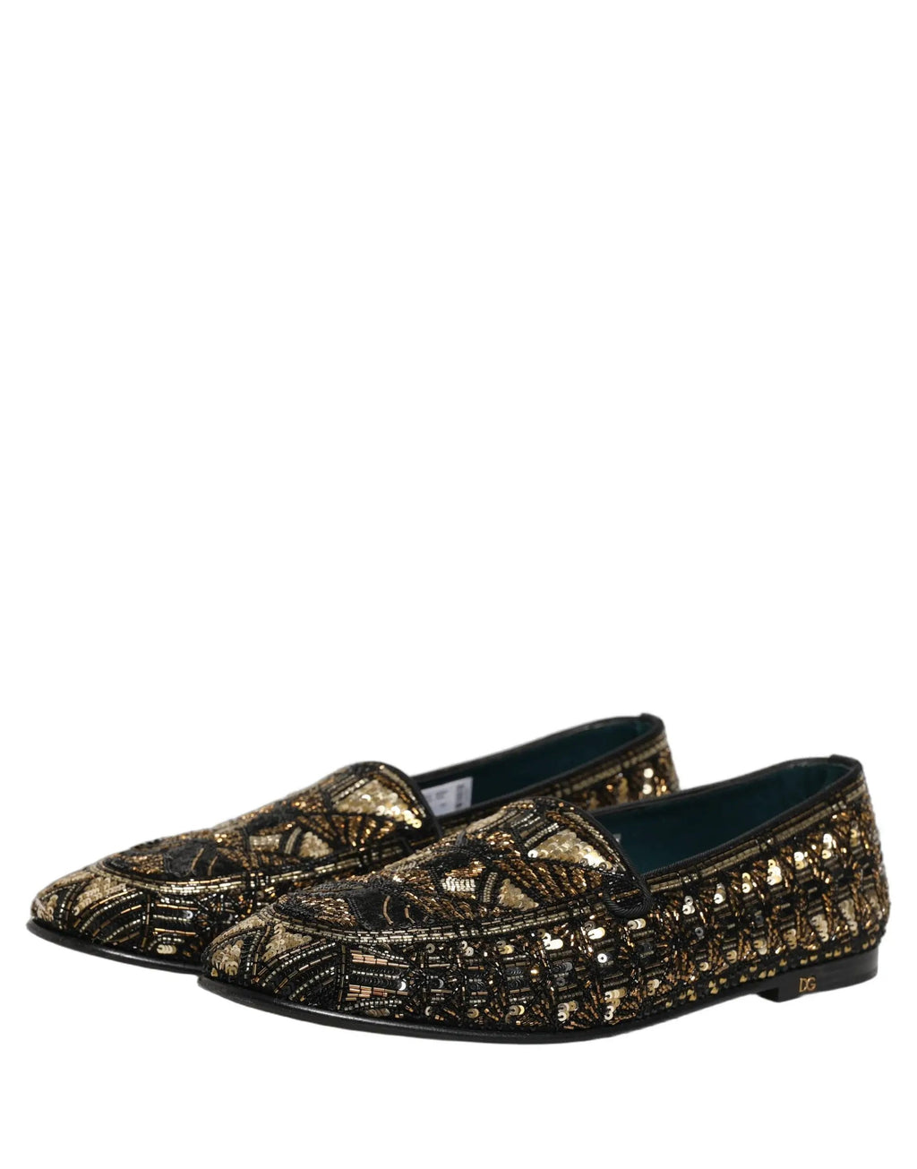 Mocassins à enfiler ornés d'or noir Dolce & Gabbana