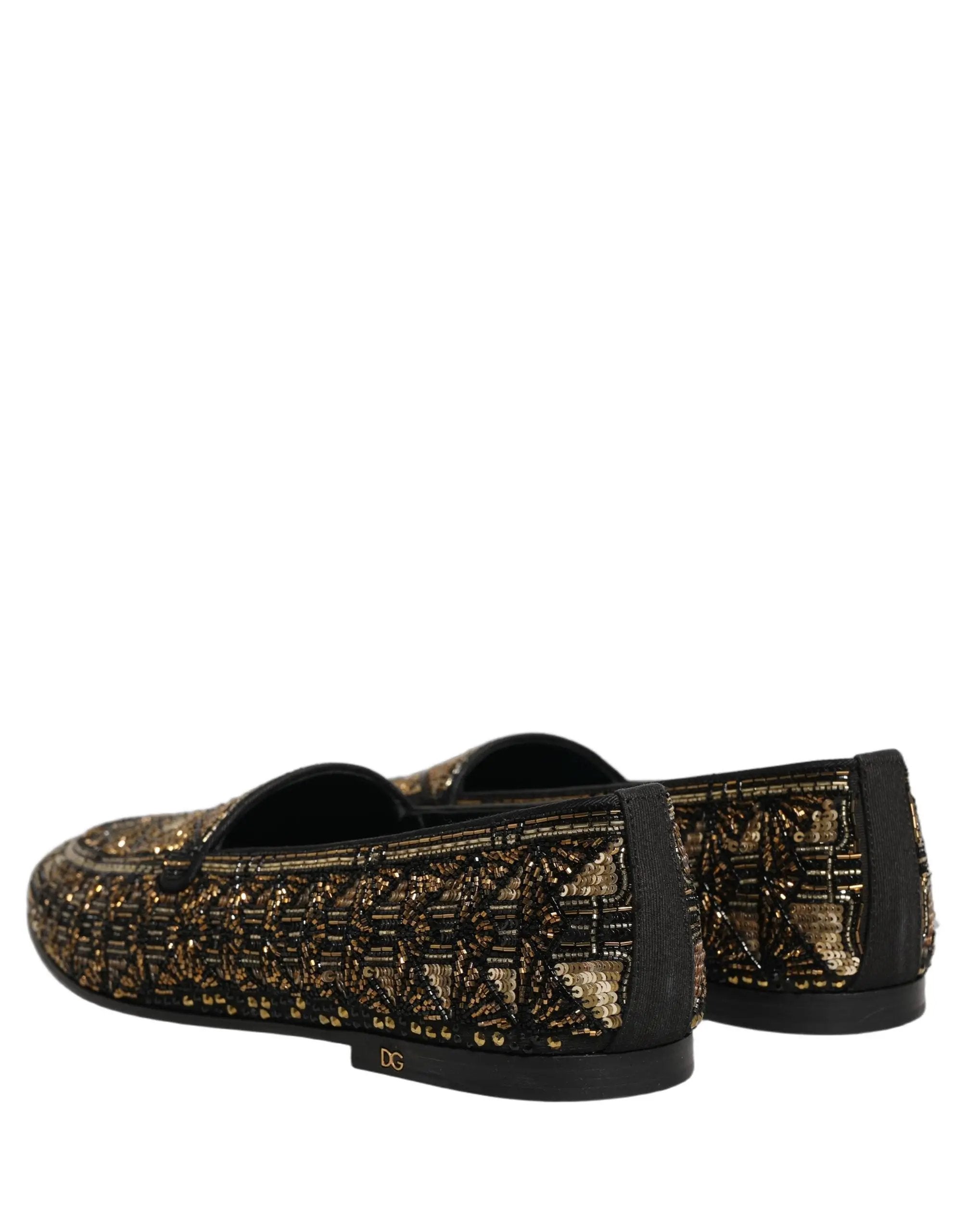 Mocassins à enfiler ornés d'or noir Dolce & Gabbana