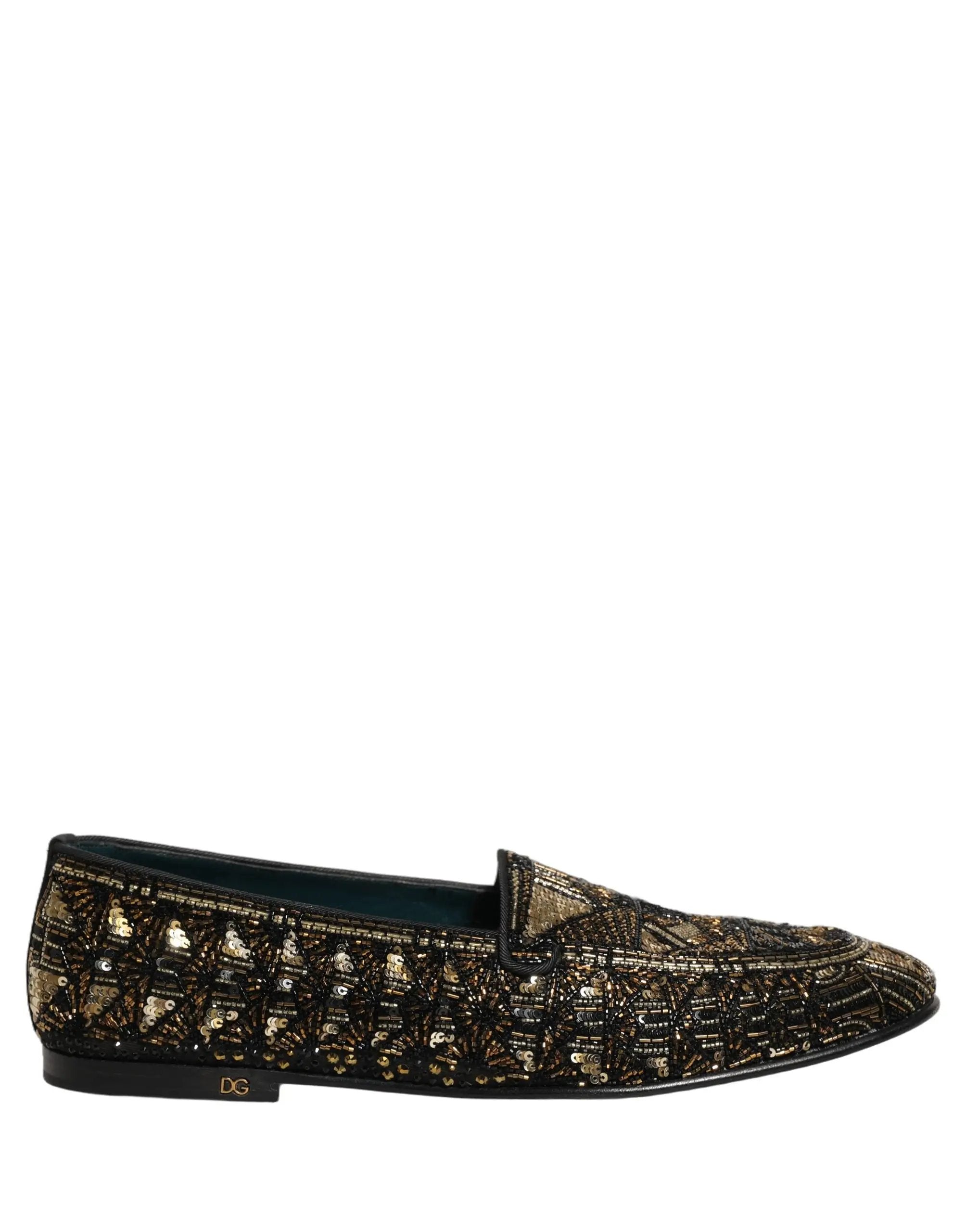 Mocassins à enfiler ornés d'or noir Dolce & Gabbana