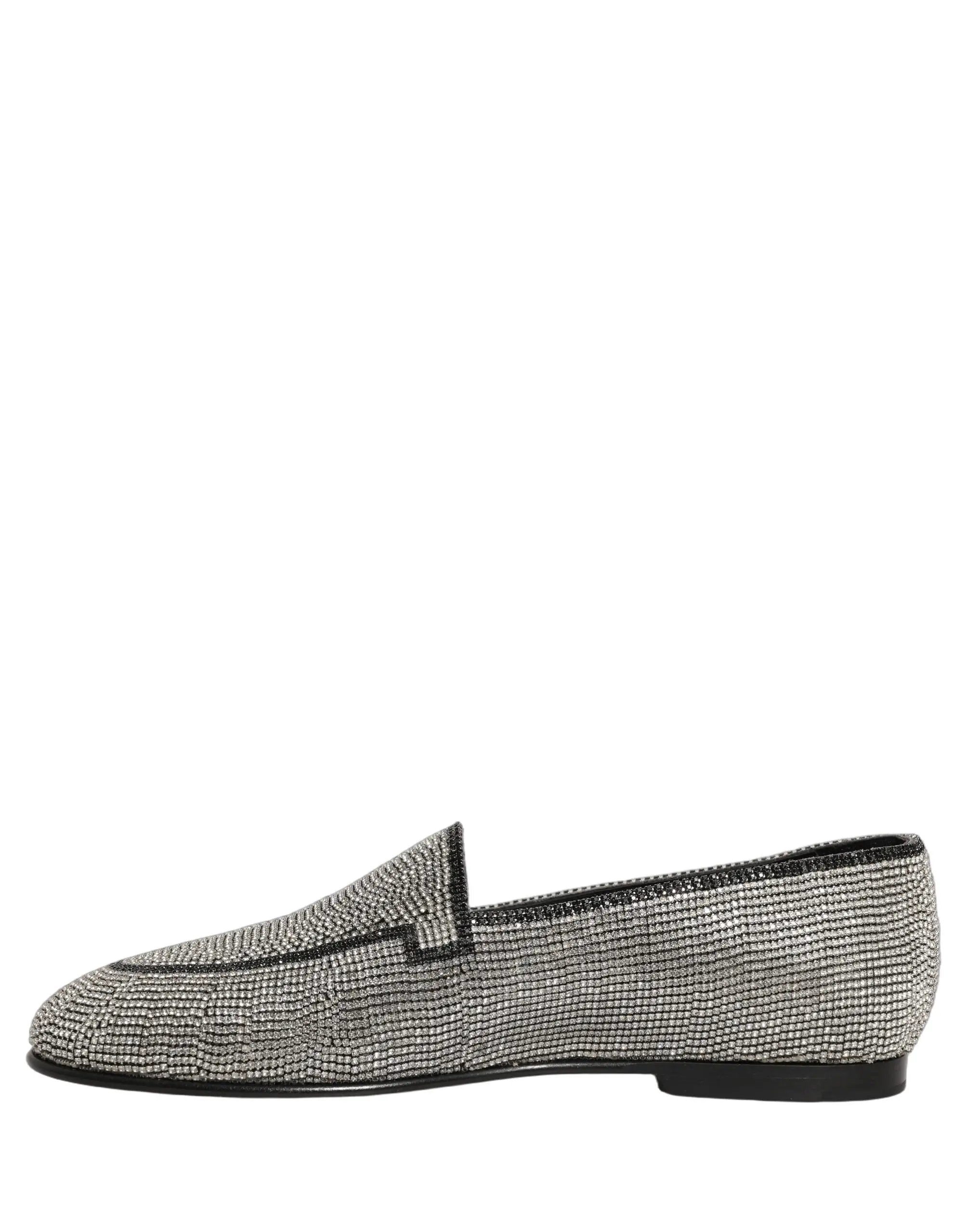 Dolce & Gabbana Silver Crystal Embellished Men Loafers Shoes