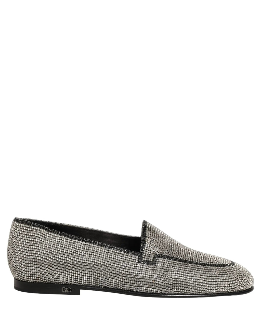 Dolce & Gabbana Silver Crystal Embellished Men Loafers Shoes