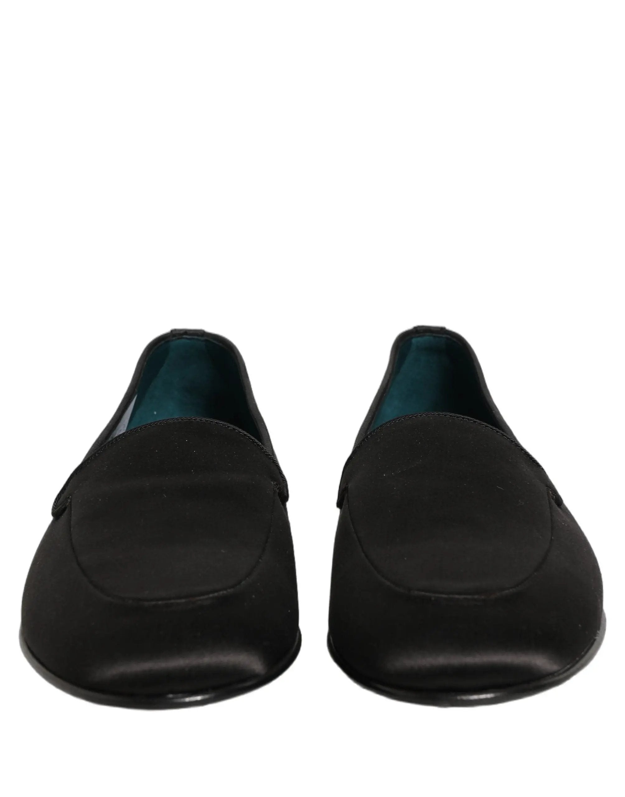 Dolce & Gabbana Black Satin Logo Slip On Flats Loafers Shoes