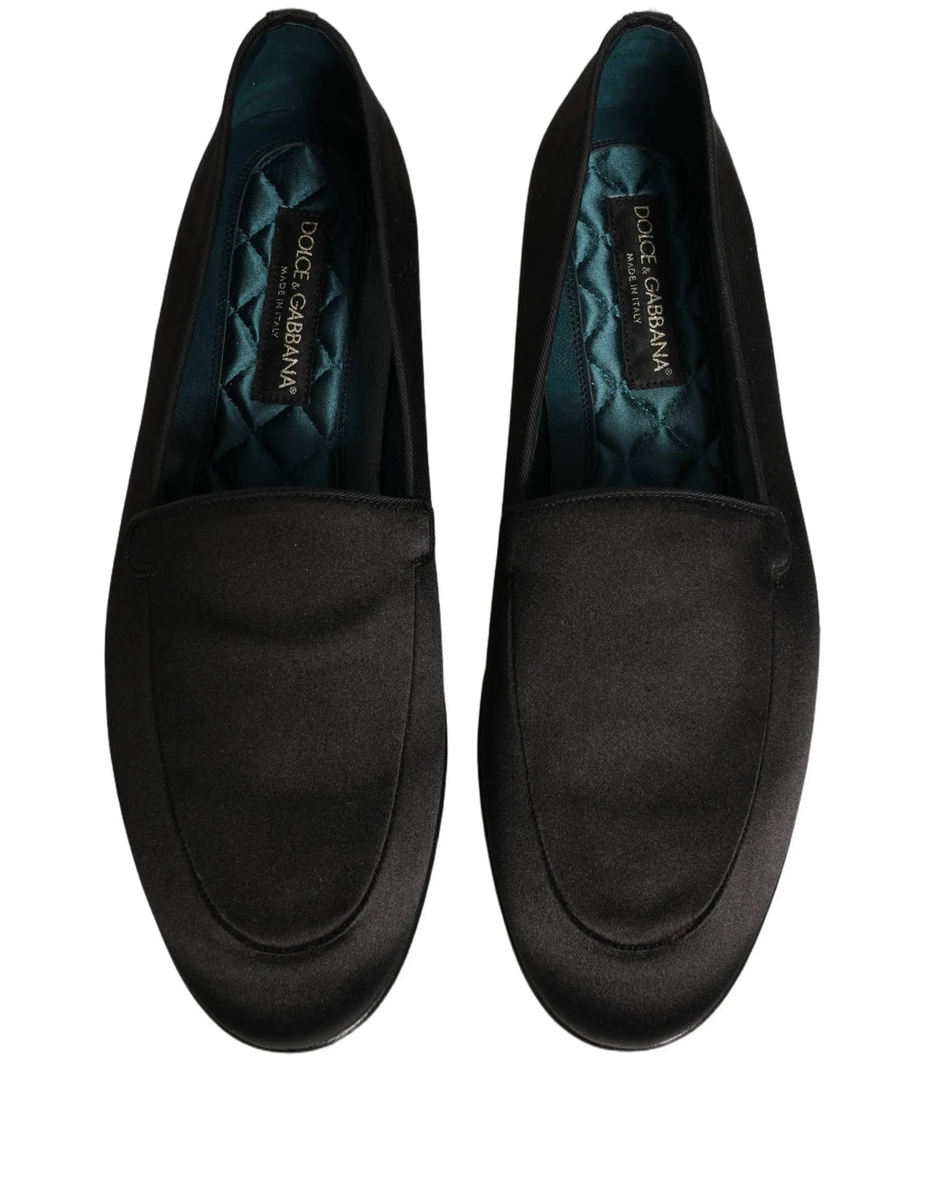 Dolce & Gabbana Black Satin Logo Slip On Flats Loafers Shoes