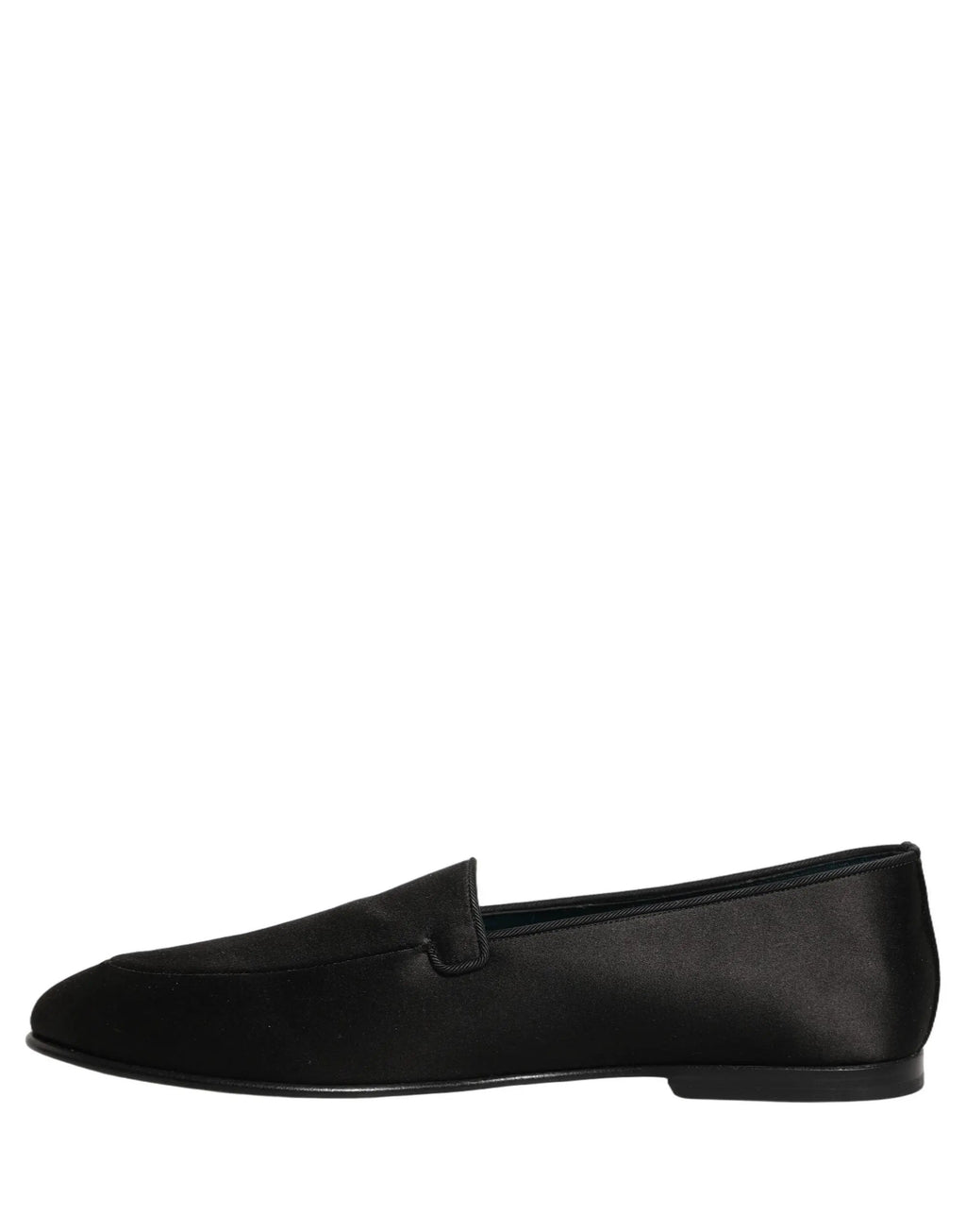 Dolce & Gabbana Black Satin Logo Slip On Flats Loafers Shoes