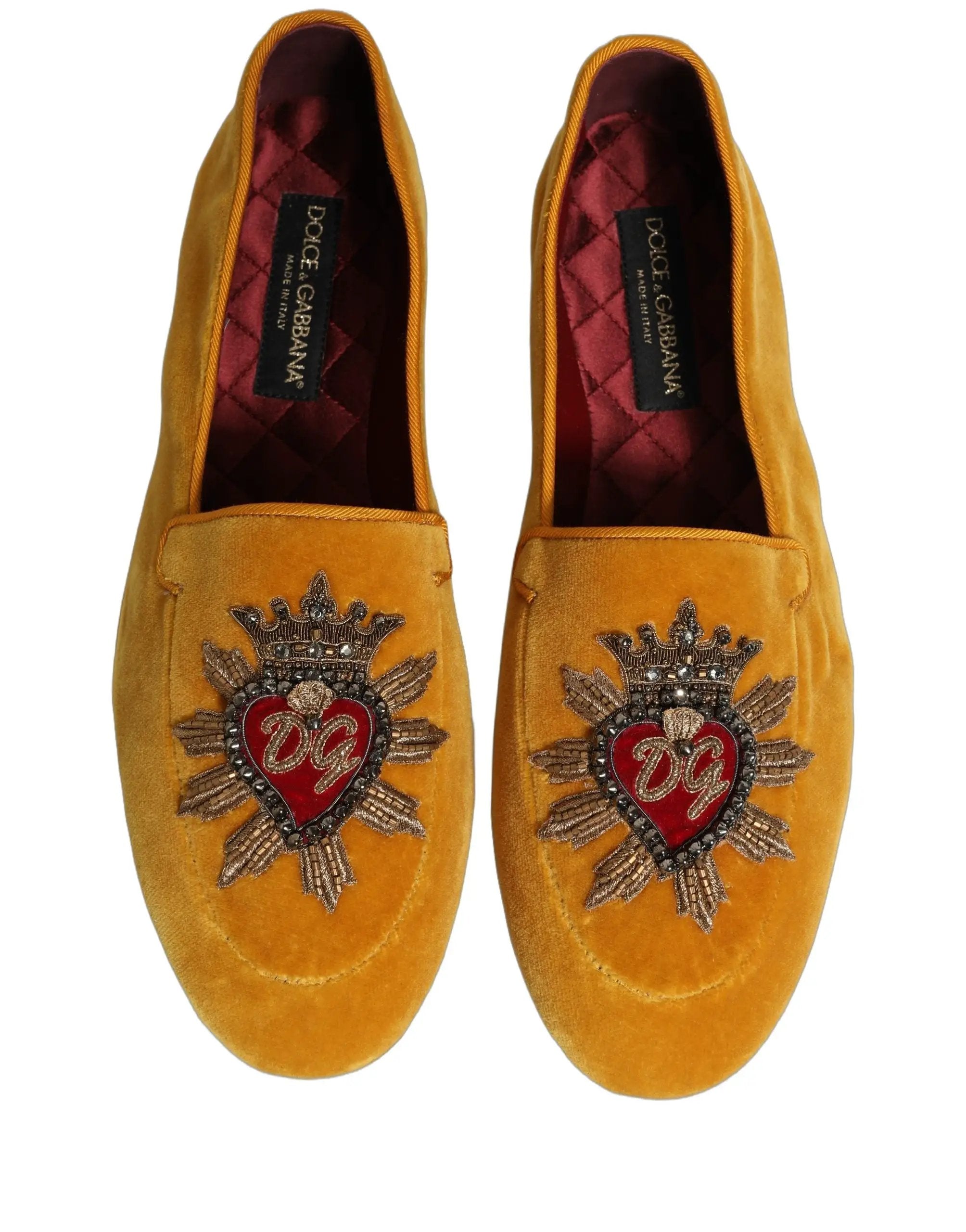 Chaussures plates Dolce & Gabbana en velours jaune DG cœur