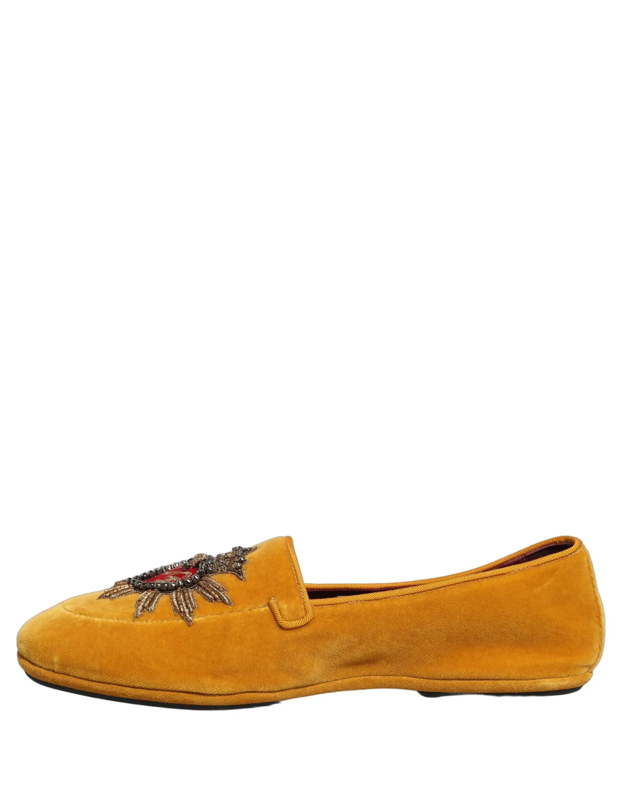 Chaussures plates Dolce & Gabbana en velours jaune DG cœur