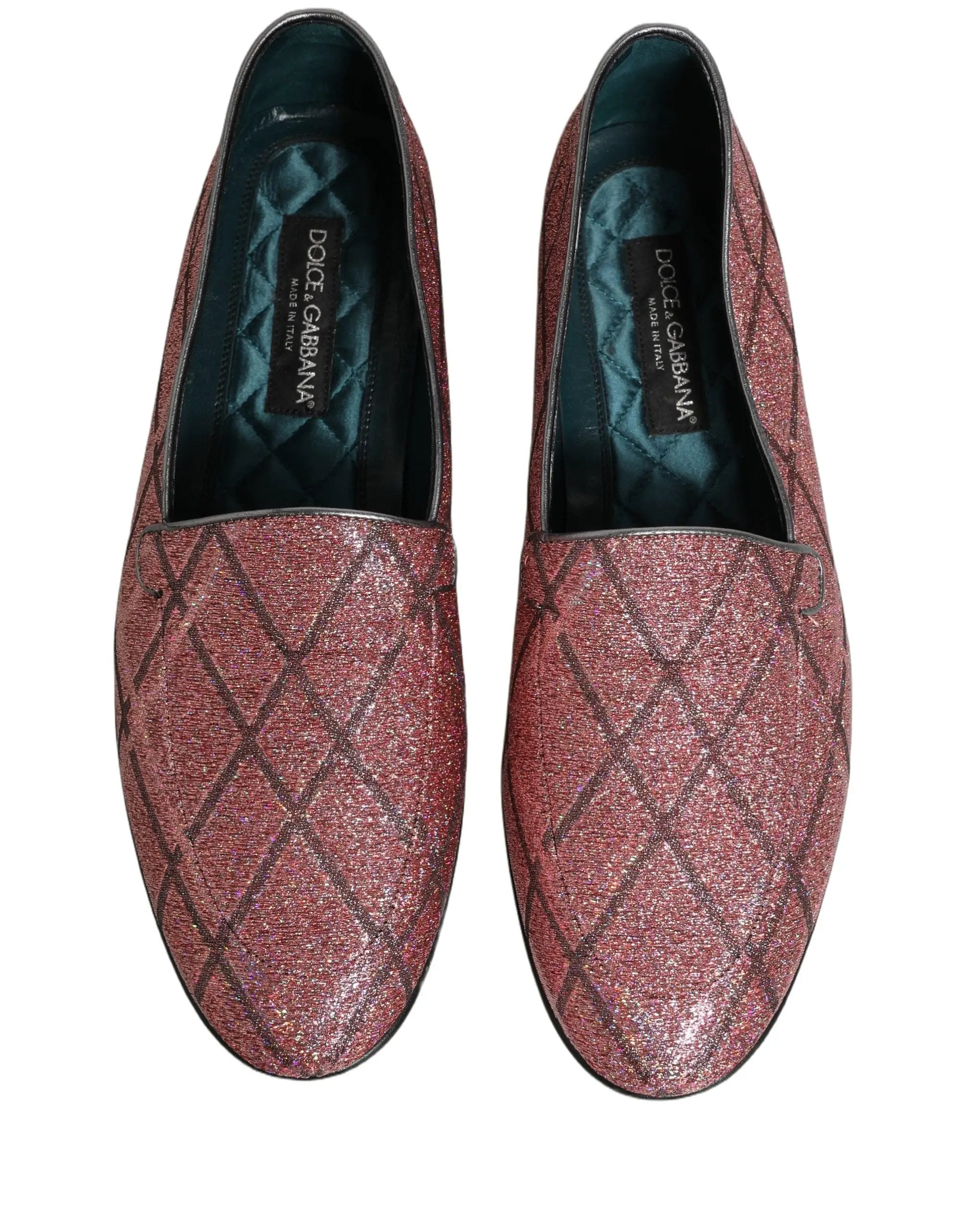 Dolce & Gabbana Pink Check Glitter Lurex Logo Loafers Shoes