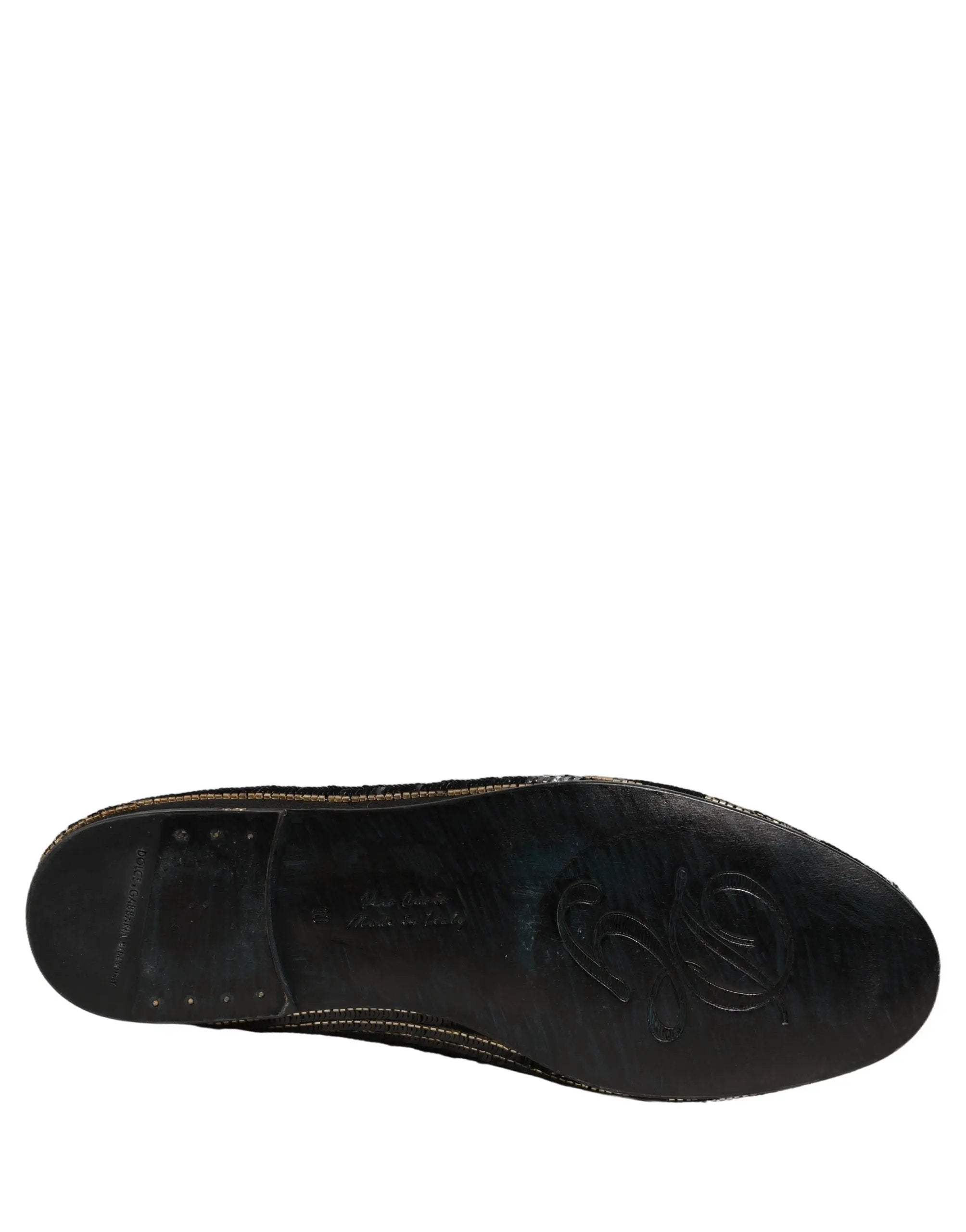 Dolce & Gabbana Black Gold Sequined Men Dress Loafers Shoes