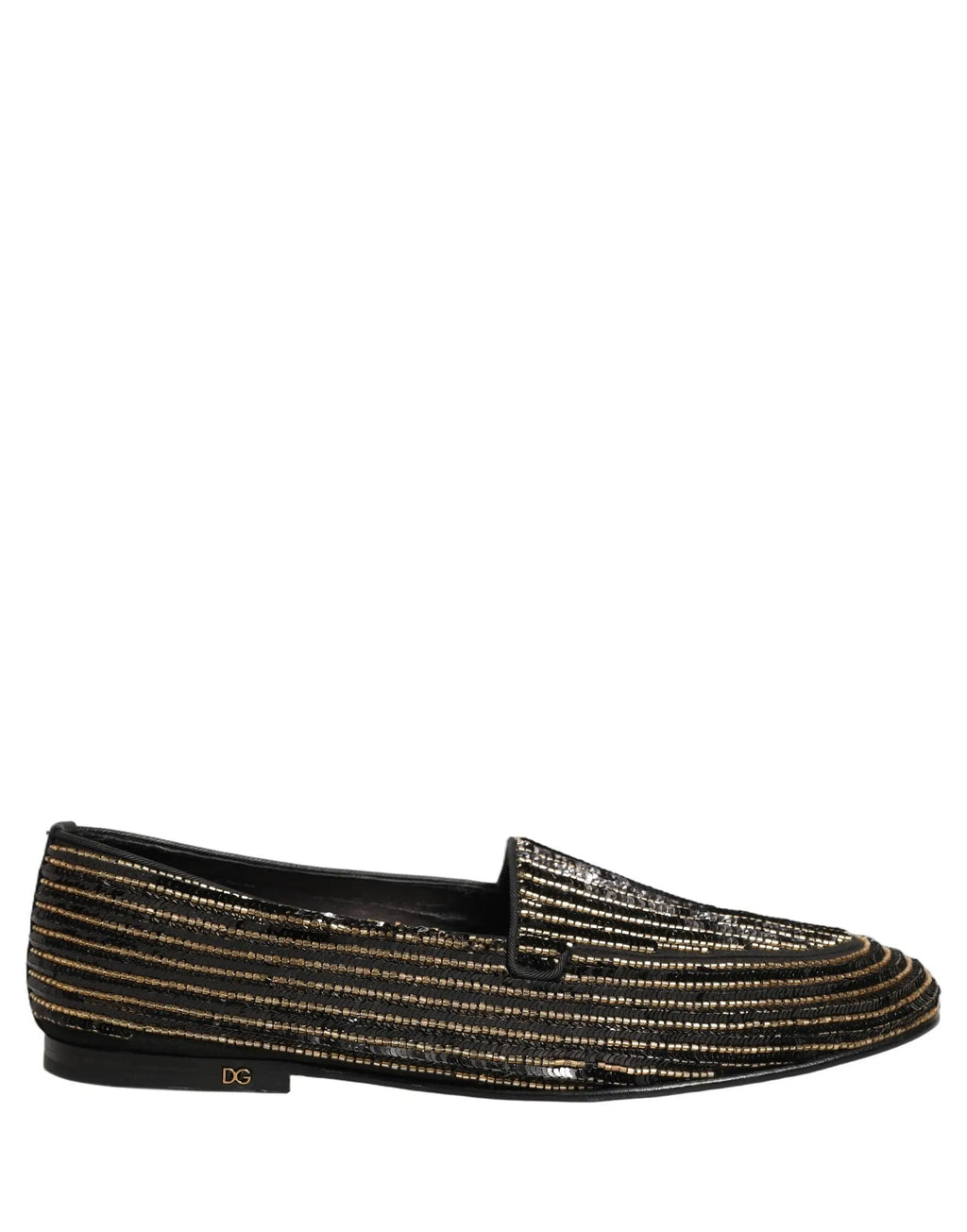 Dolce & Gabbana Black Gold Sequined Men Dress Loafers Shoes