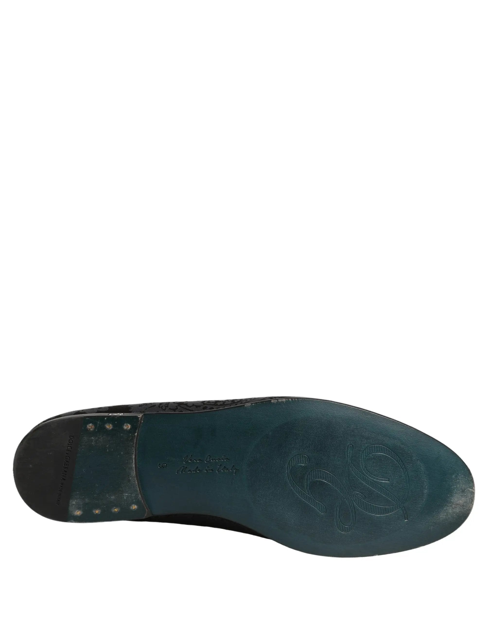 Dolce & Gabbana Blue Jacquard Leather Slip On Loafers Shoes