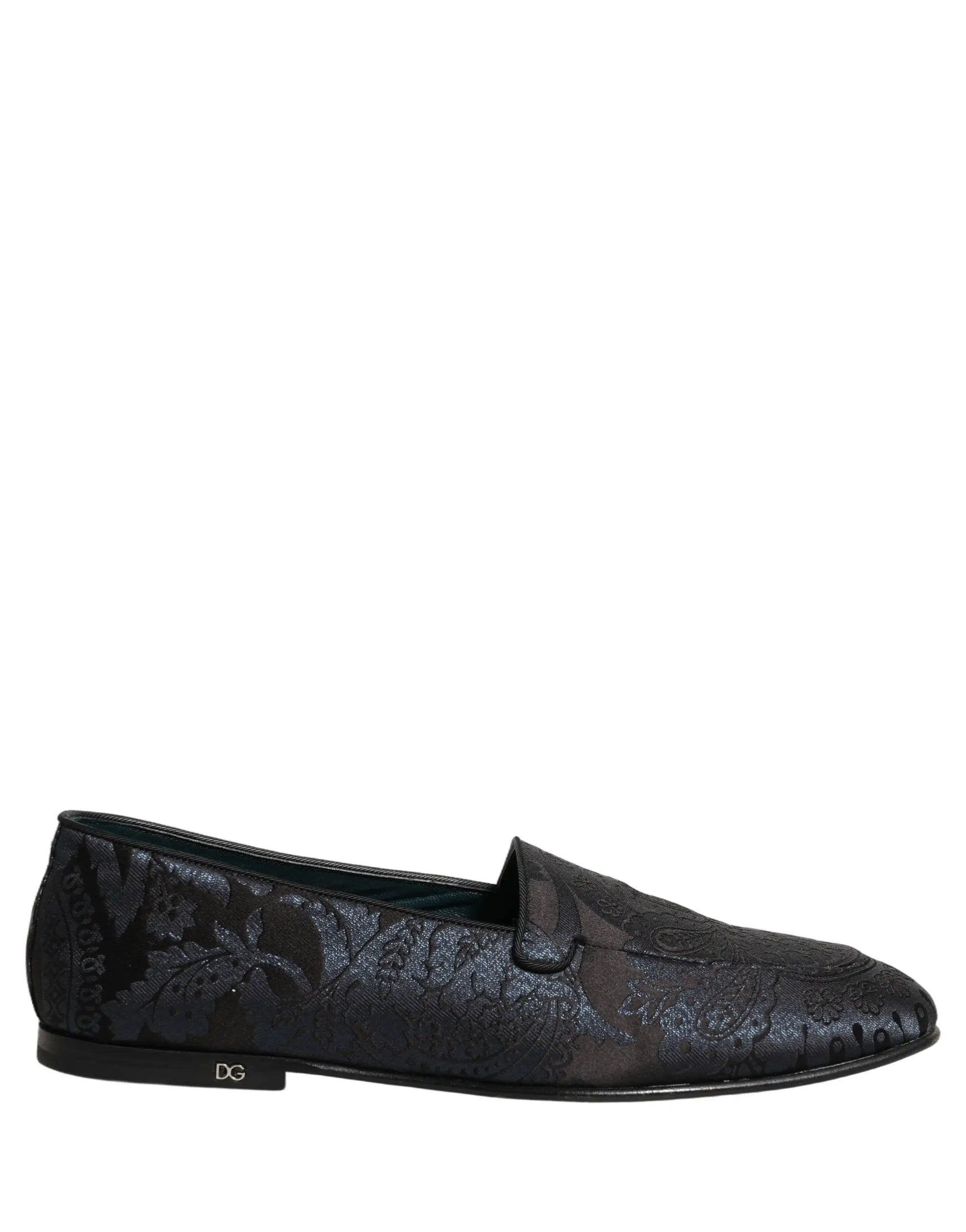 Dolce & Gabbana Silver Jacquard Leather Slip On Loafers Shoes