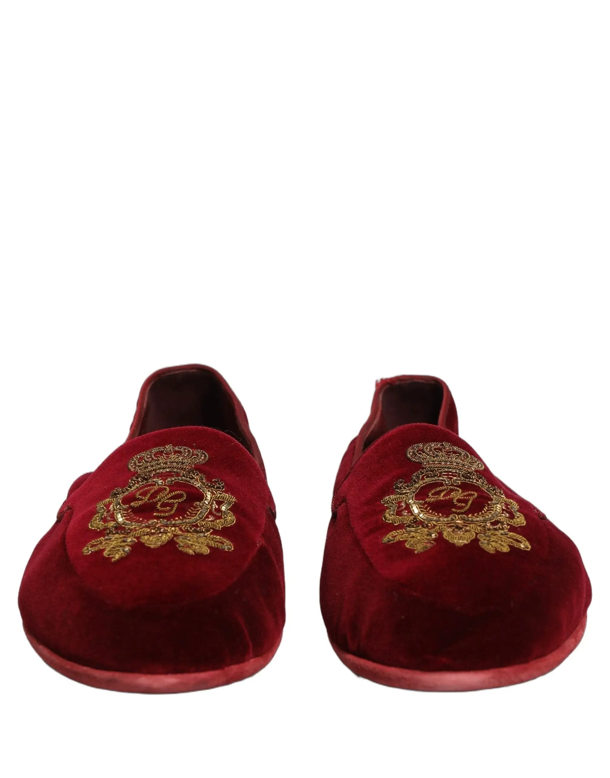 Chaussures mocassins Dolce & Gabbana en velours marron avec broderie couronne