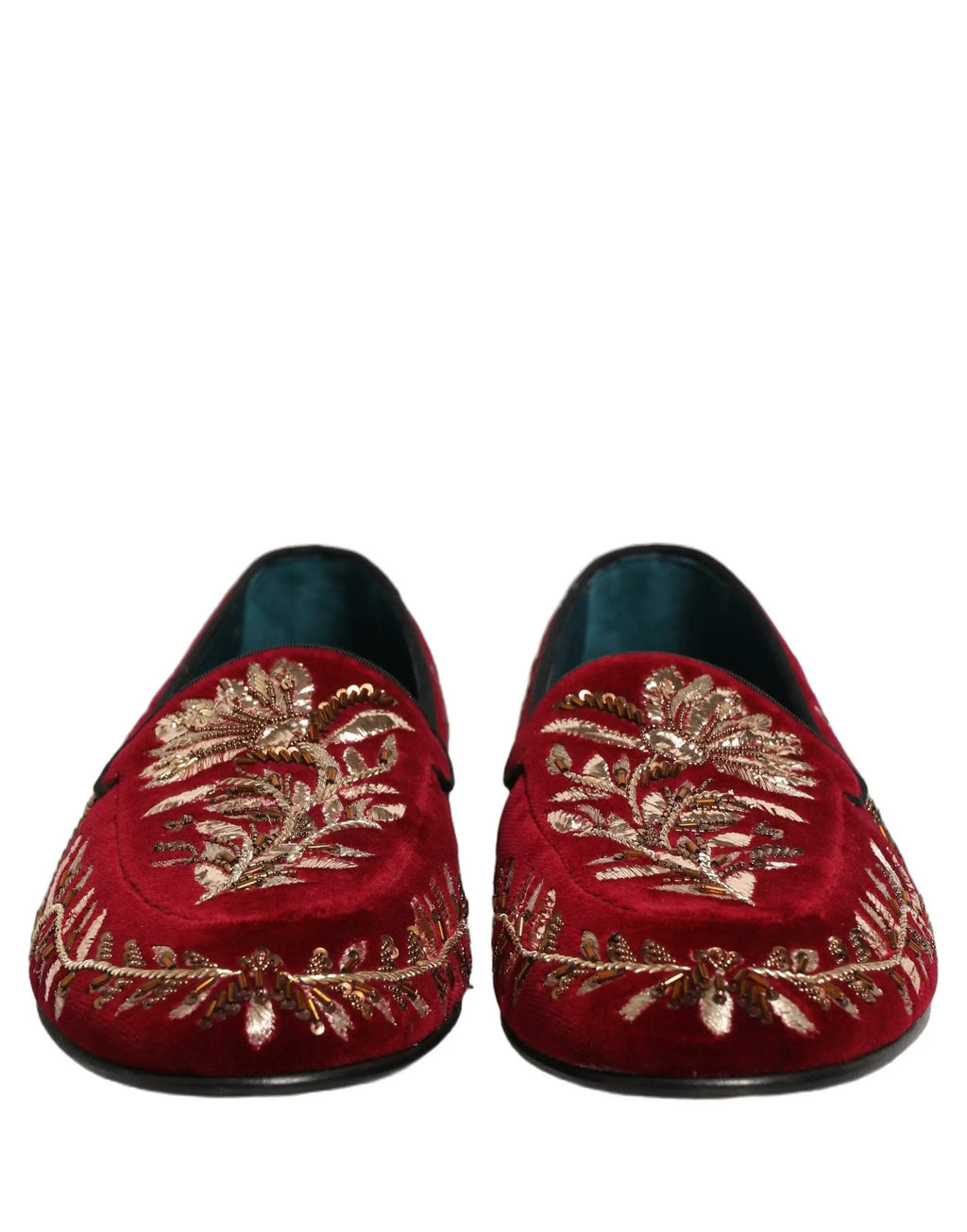 Chaussures mocassins Dolce & Gabbana en velours rouge brodé de fleurs