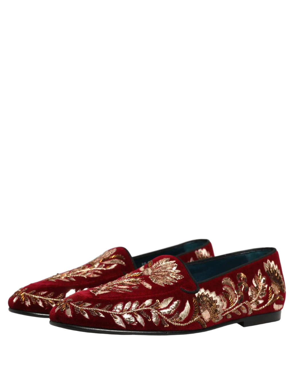 Chaussures mocassins Dolce & Gabbana en velours rouge brodé de fleurs