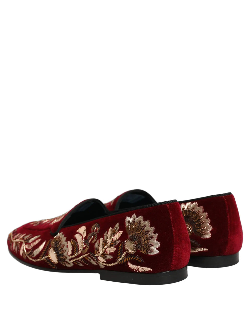 Chaussures mocassins Dolce & Gabbana en velours rouge brodé de fleurs