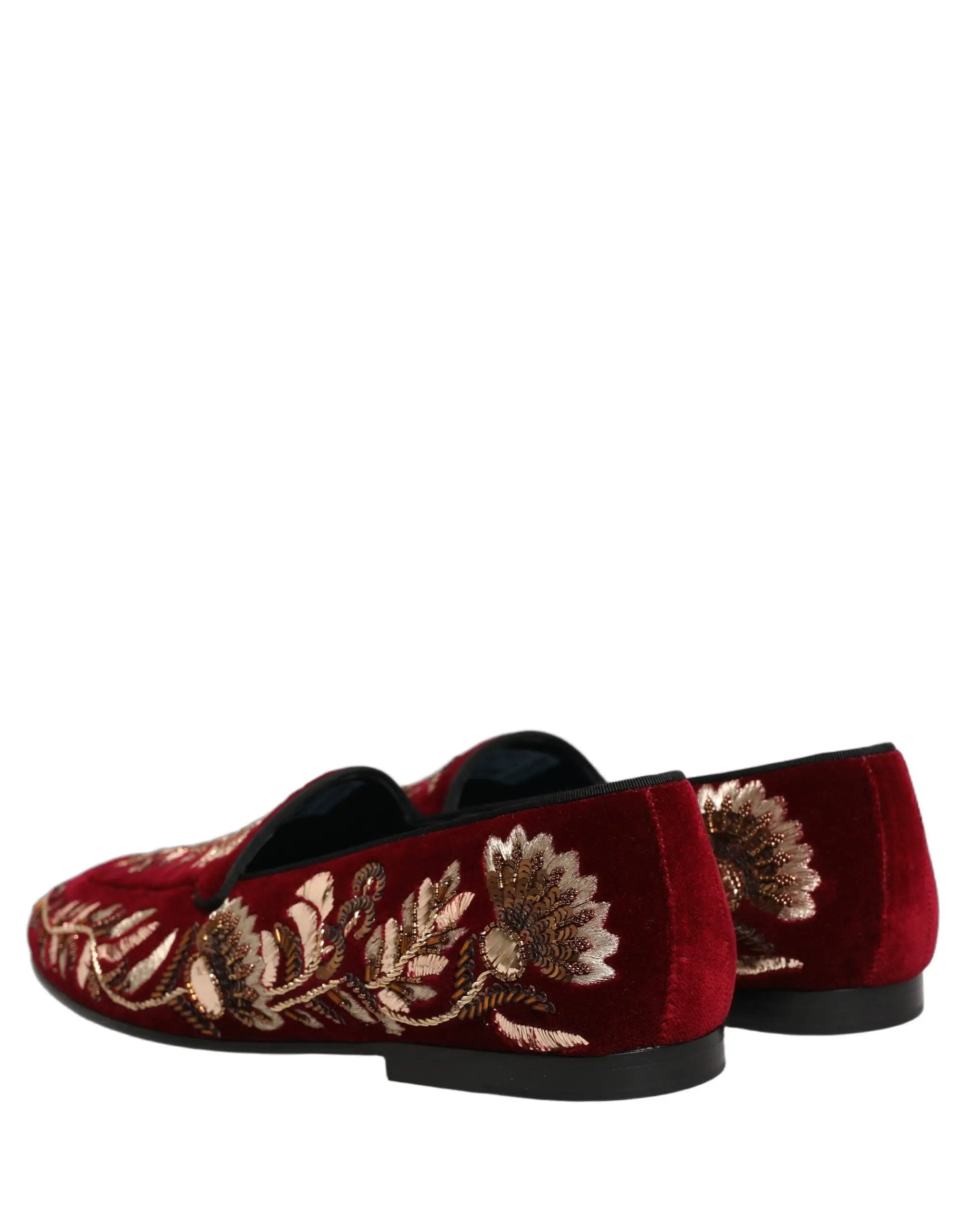Chaussures mocassins Dolce & Gabbana en velours rouge brodé de fleurs