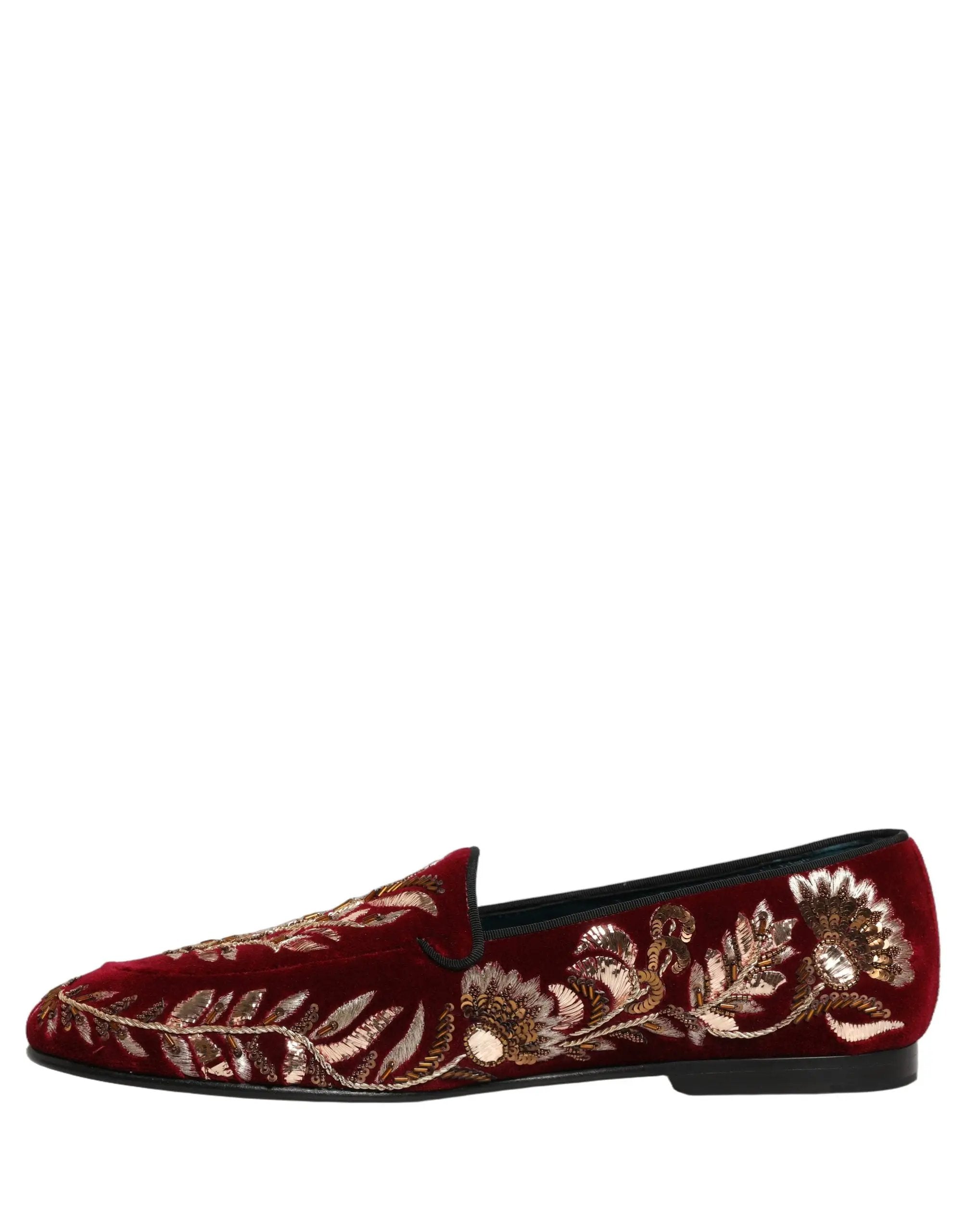 Chaussures mocassins Dolce & Gabbana en velours rouge brodé de fleurs