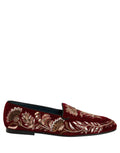Chaussures mocassins Dolce & Gabbana en velours rouge brodé de fleurs
