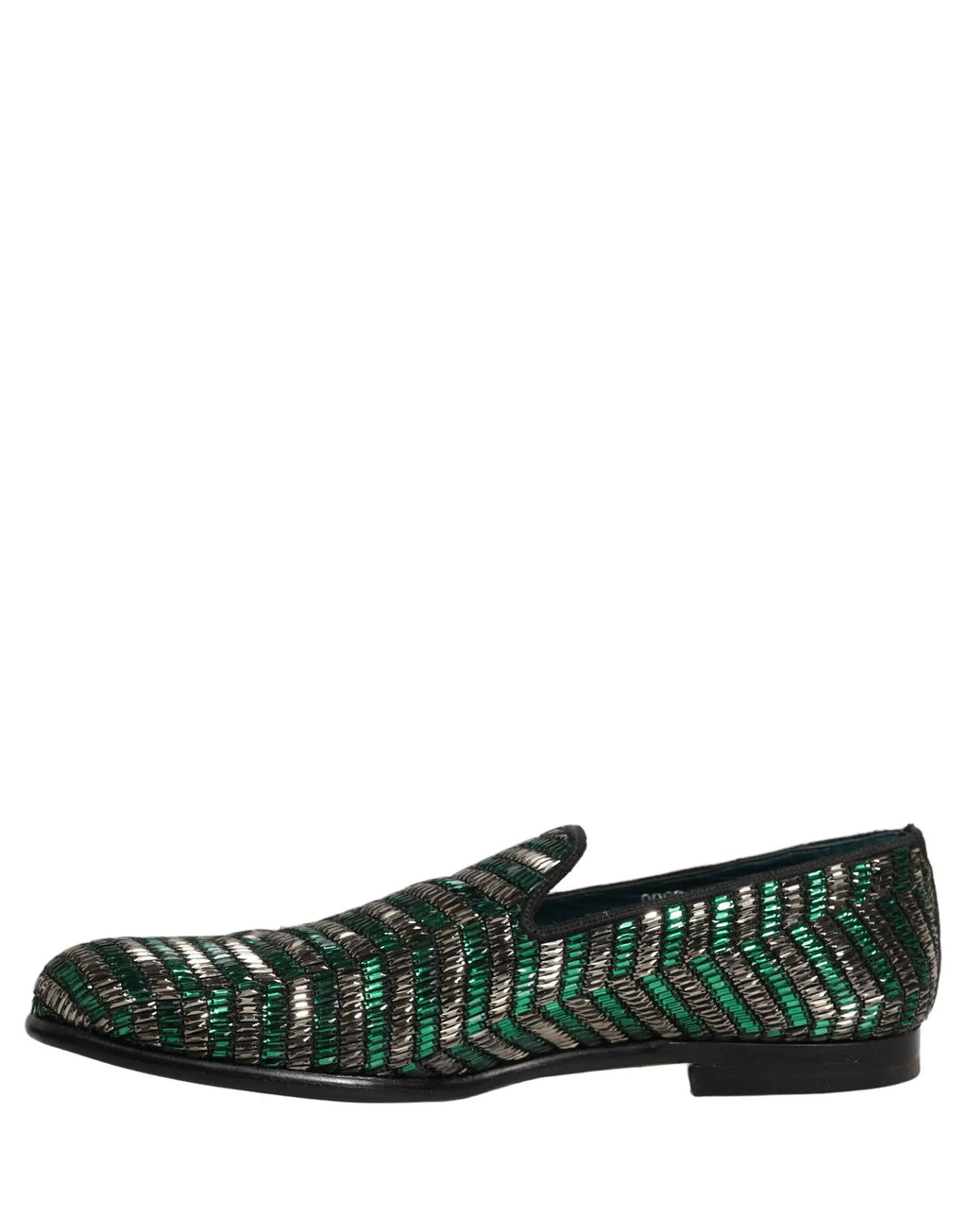 Dolce & Gabbana Silver Green Embellished Dress Loafers Shoes
