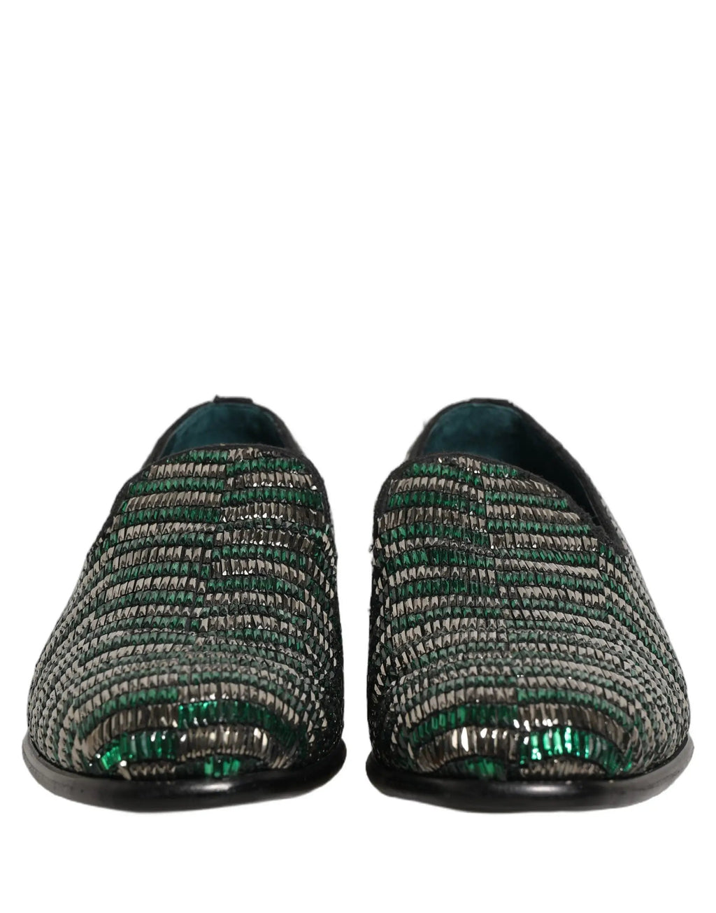 Dolce & Gabbana Silver Green Embellished Dress Loafers Shoes