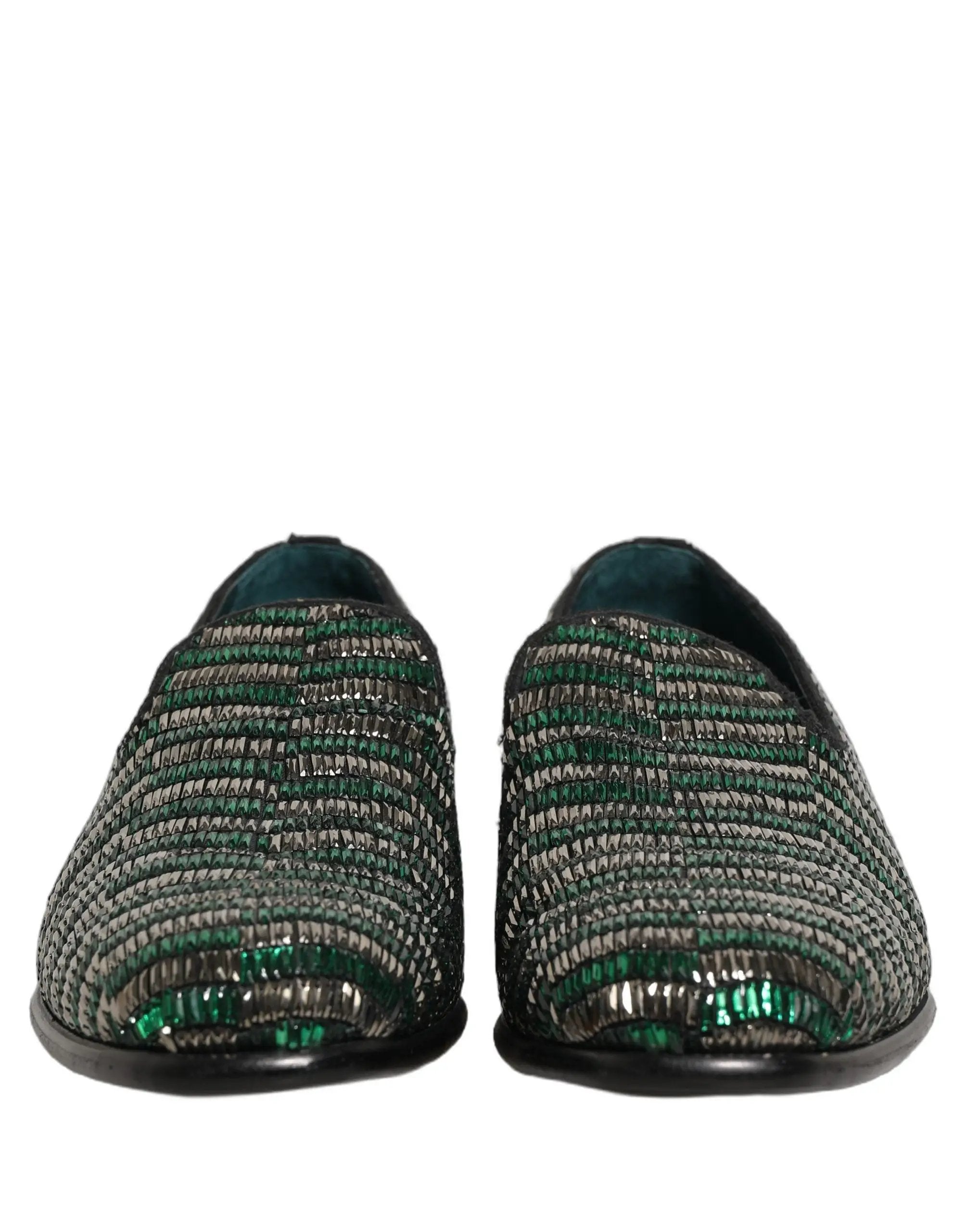 Dolce & Gabbana Silver Green Embellished Dress Loafers Shoes
