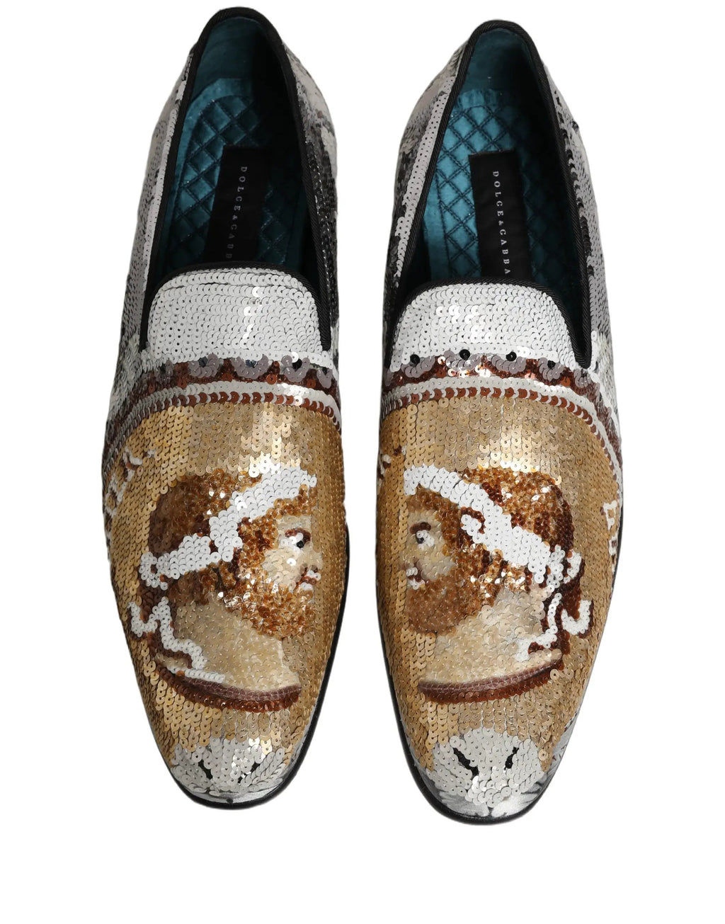 Mocassins à enfiler pailletés en or blanc Dolce & Gabbana