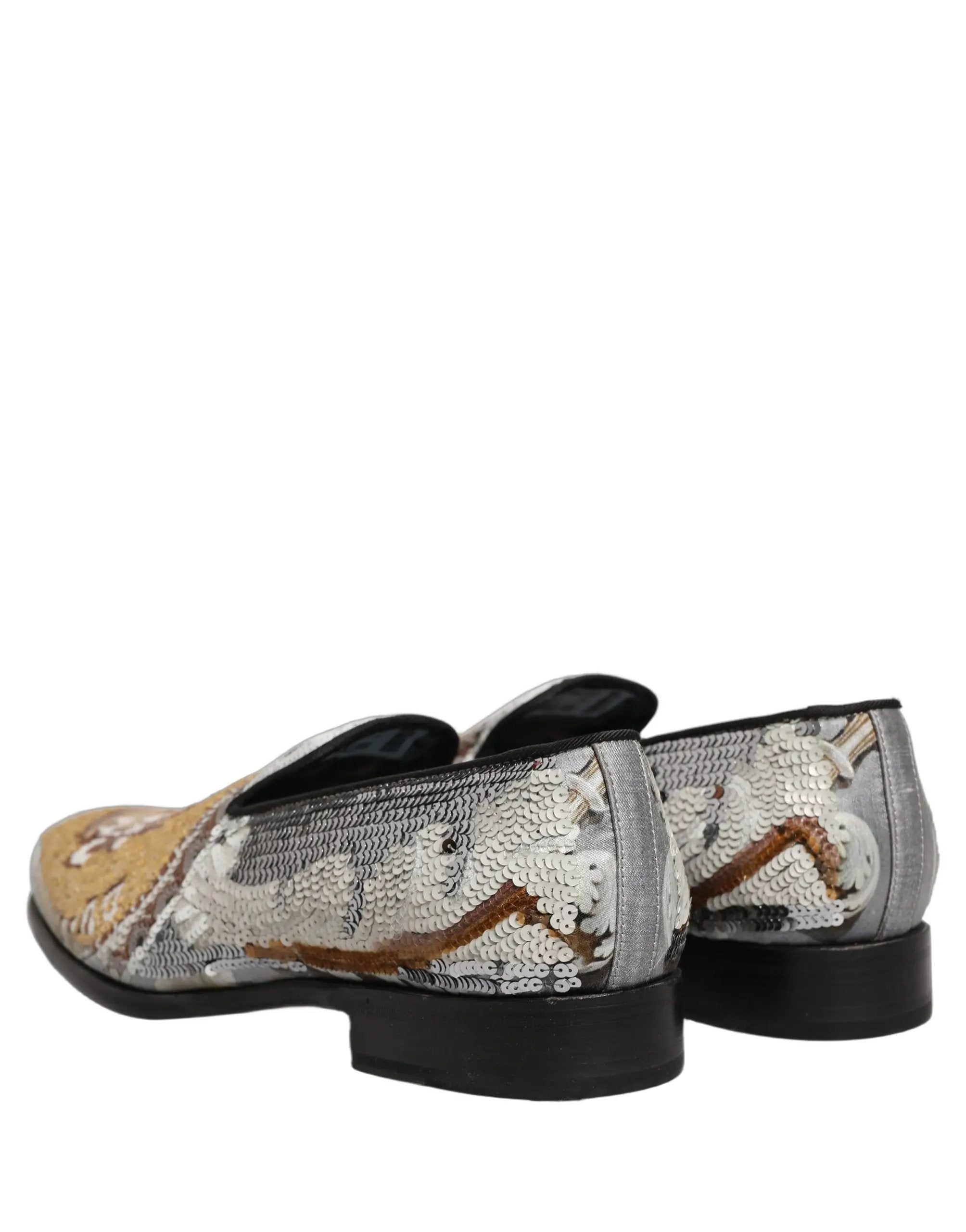 Mocassins à enfiler pailletés en or blanc Dolce & Gabbana