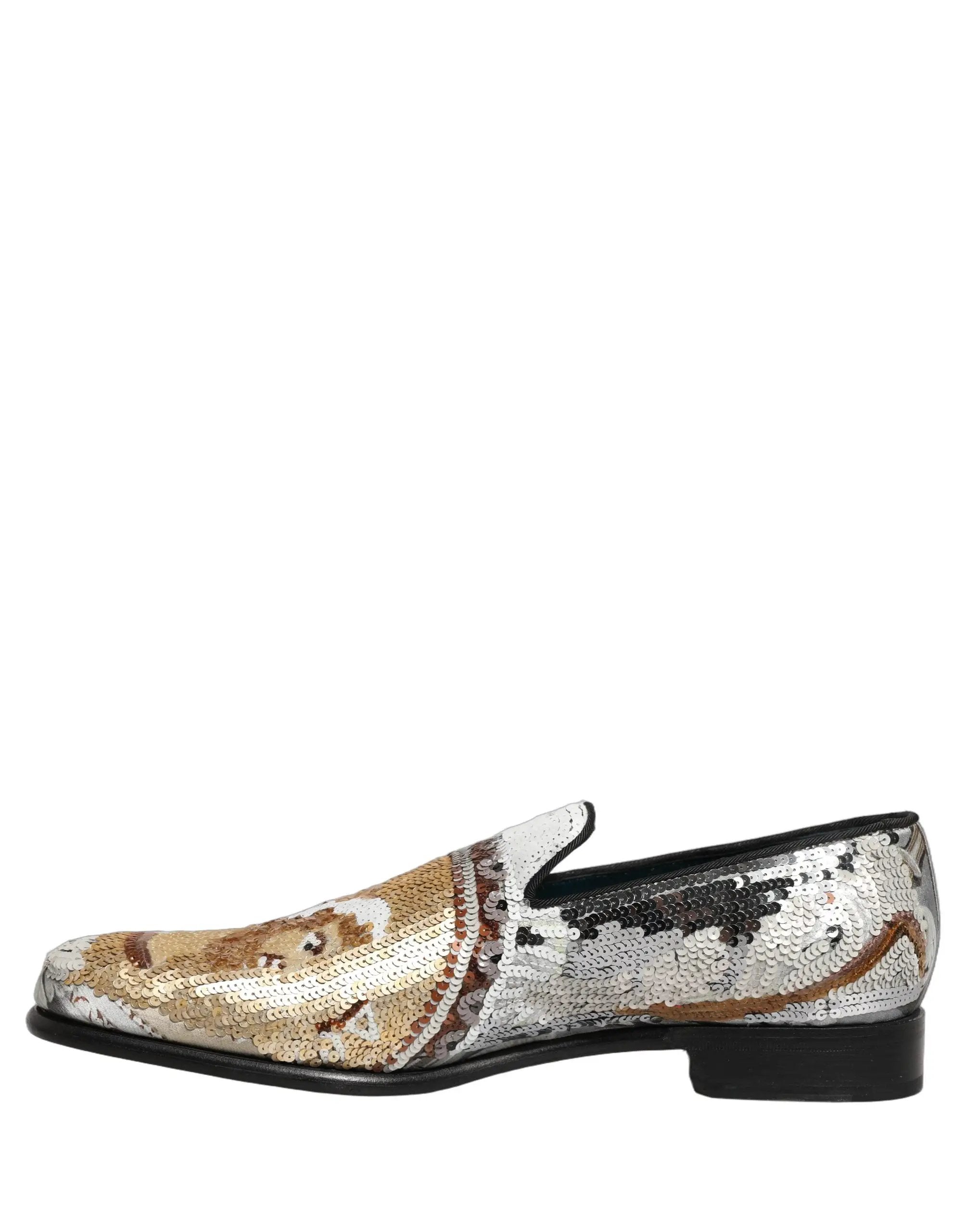Mocassins à enfiler pailletés en or blanc Dolce & Gabbana