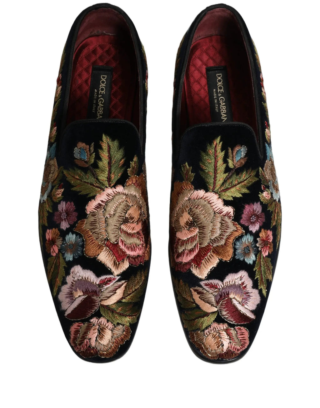 Chaussures Mocassins en Velours Noir Broderie Florale Dolce & Gabbana