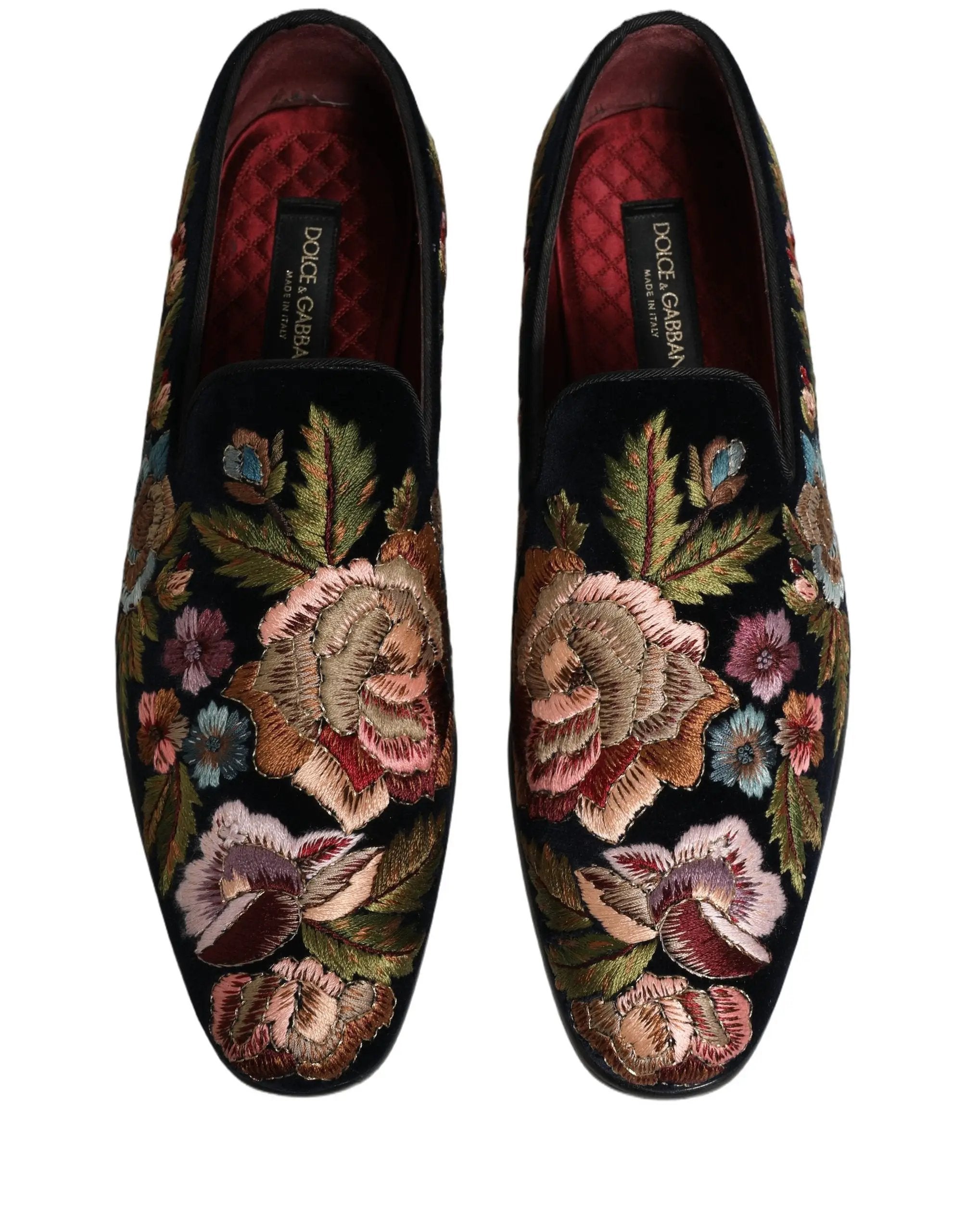 Chaussures Mocassins en Velours Noir Broderie Florale Dolce & Gabbana